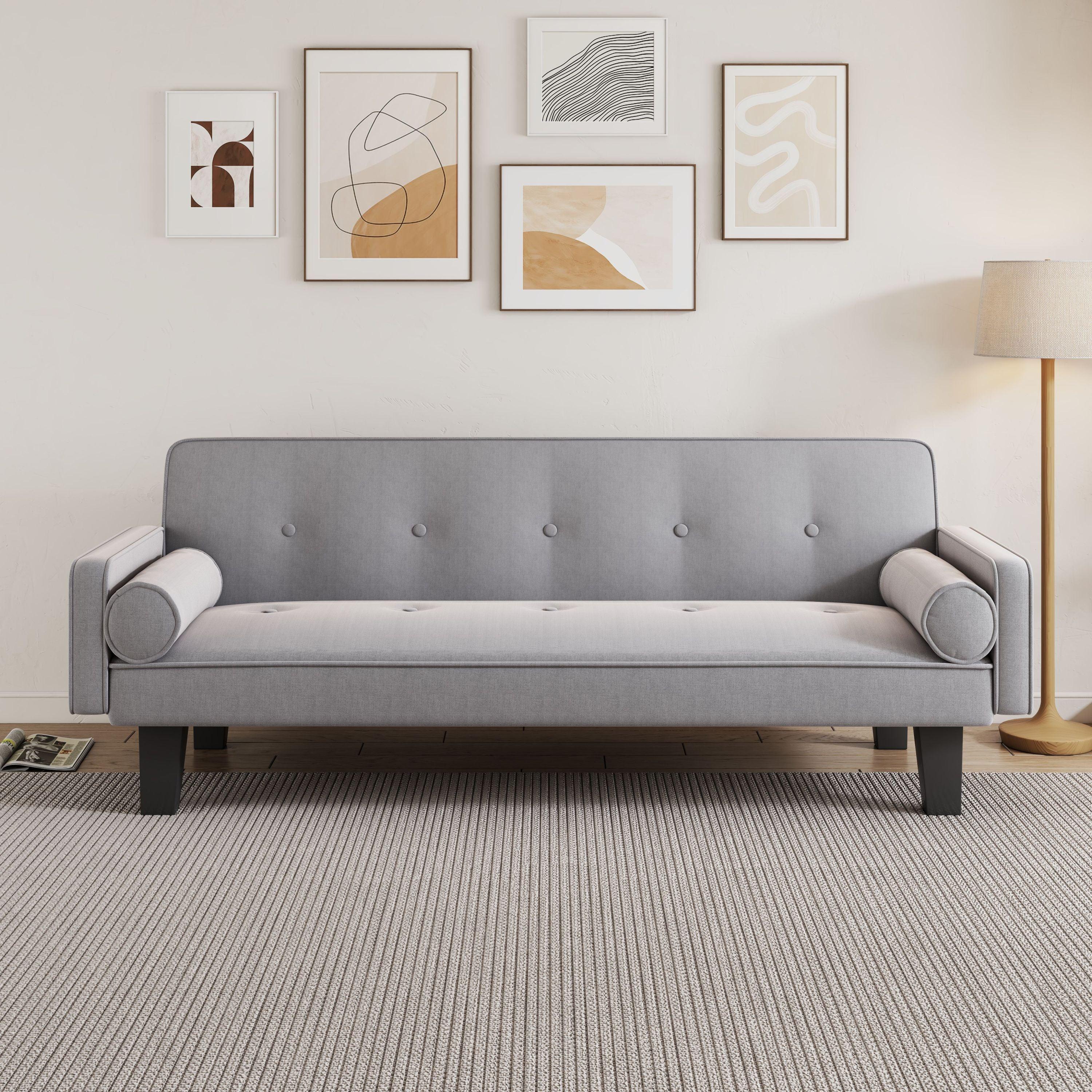 🆓🚛 The Sofa Can Be Converted Into a Sofa Bed, Including Two Pillows, 72 " Light Gray Cotton Linen Sofa Bed Suitable for Family Living Rooms