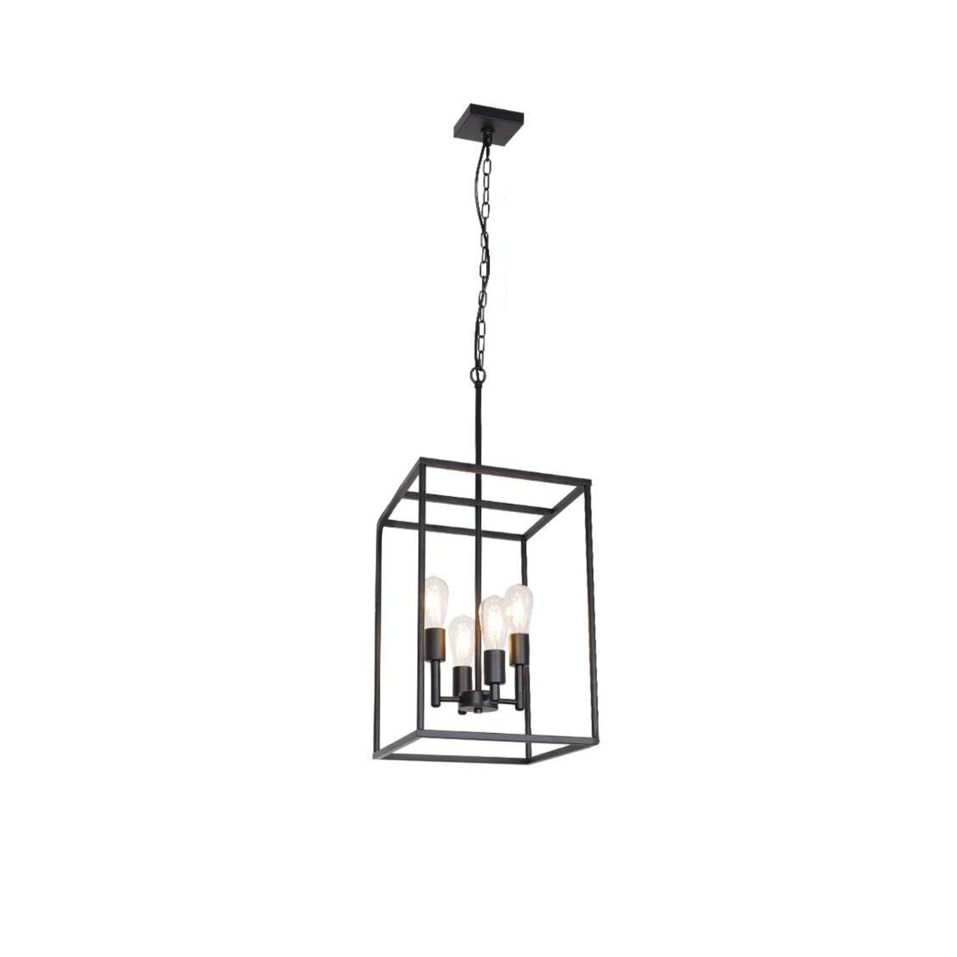 🆓🚛 4 Light Large Industrial Metal Farmhouse Pendant Light Black Square Wide Cage Chandelier With Painted Finish