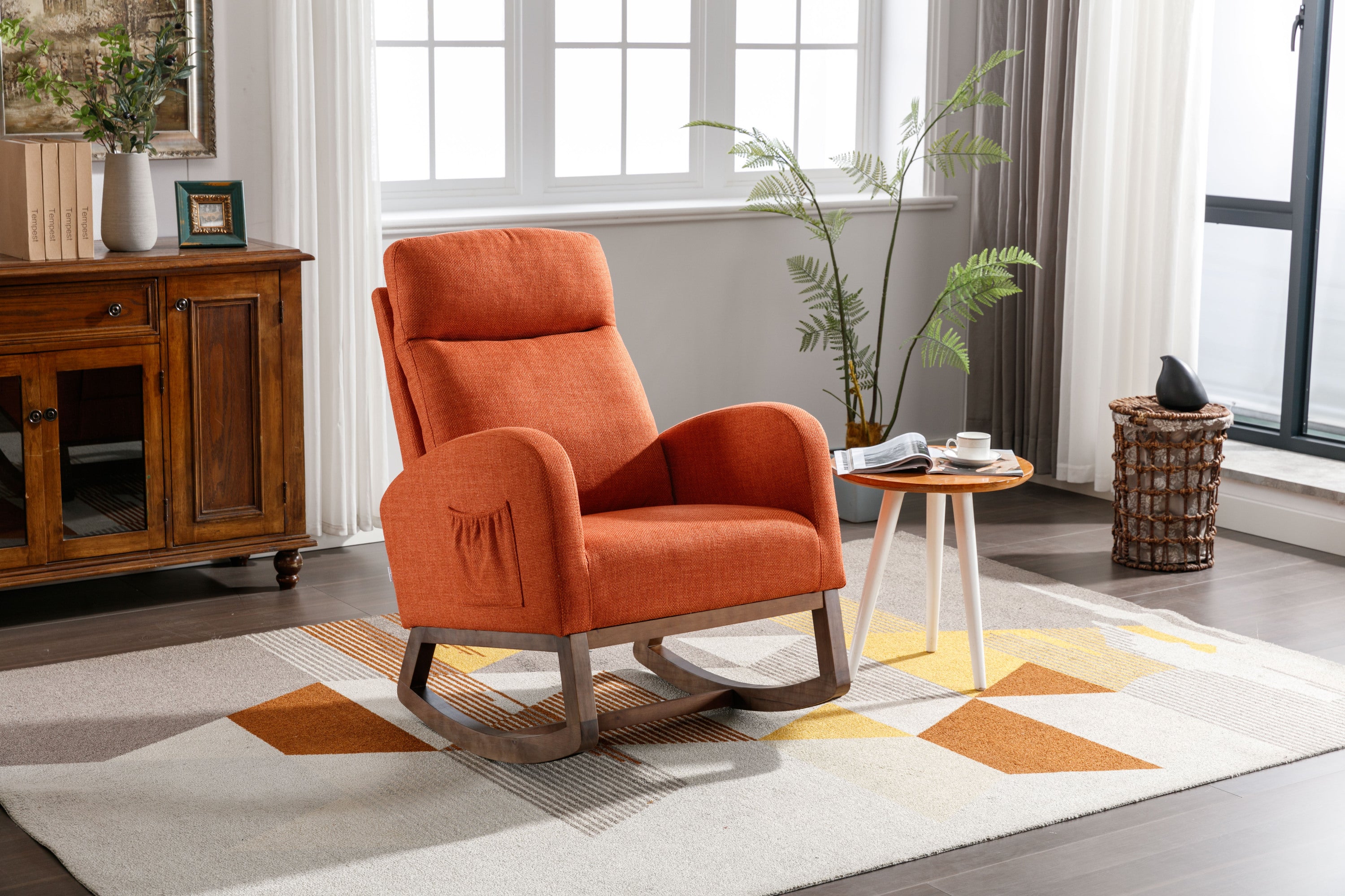 🆓🚛 Living Room Comfortable Rocking Chair Living Room Chair, Orange