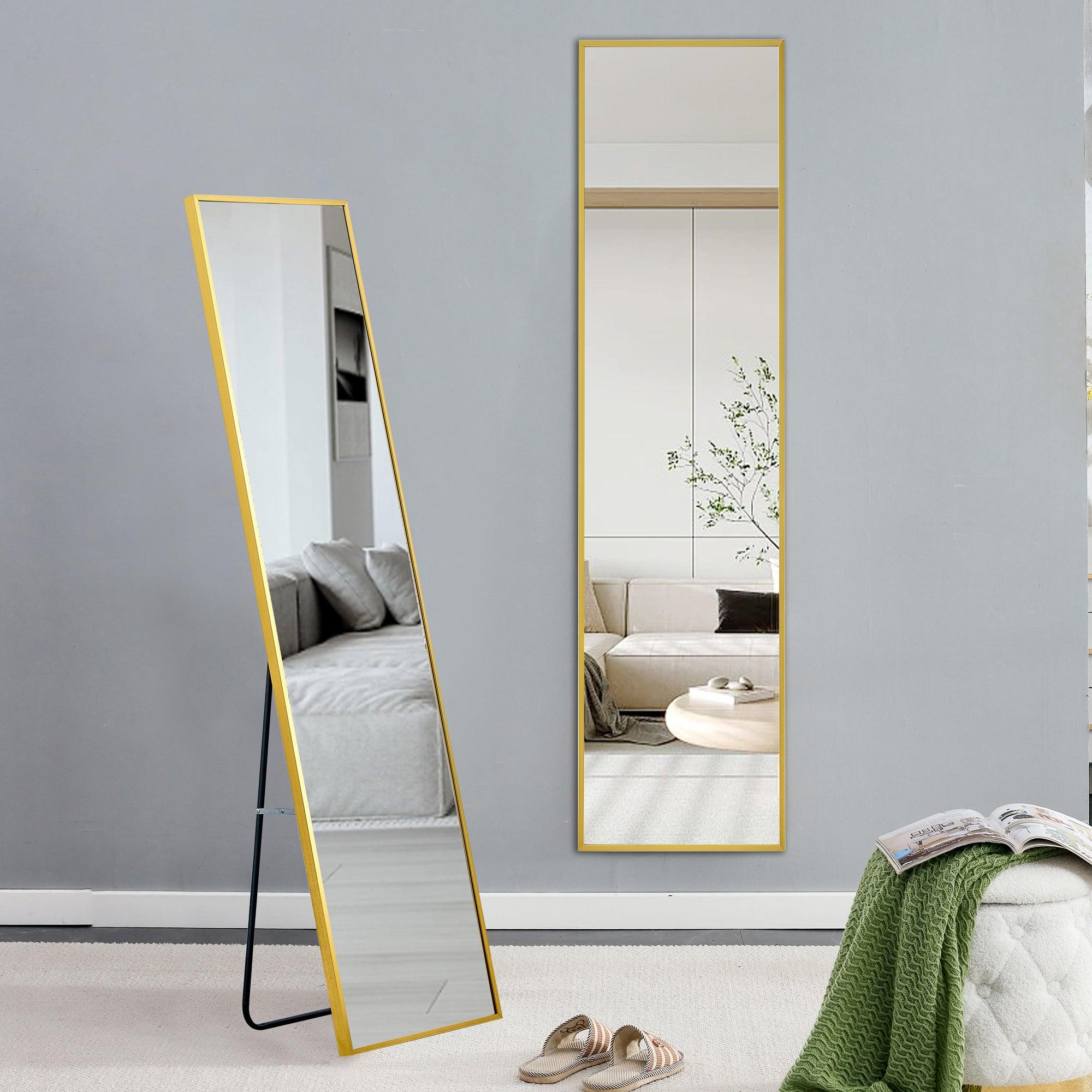 🆓🚛 63" X 20" Golden Metal Frame Wall Mounted/Floor Mounted Full Body Mirror