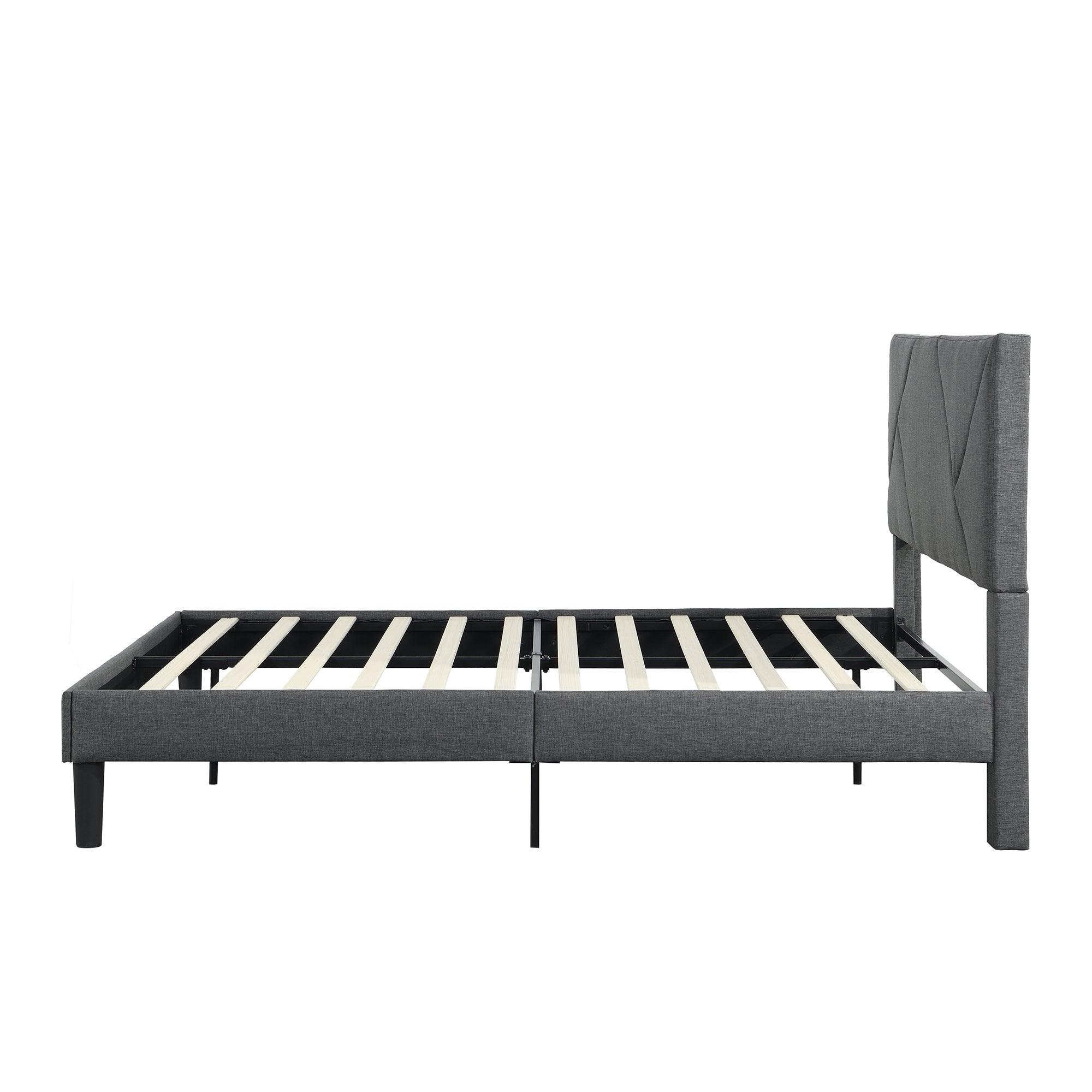 Full Size Bed Frame With Headboard, Strong Wood Slat Support, No Box Spring Needed, Gray