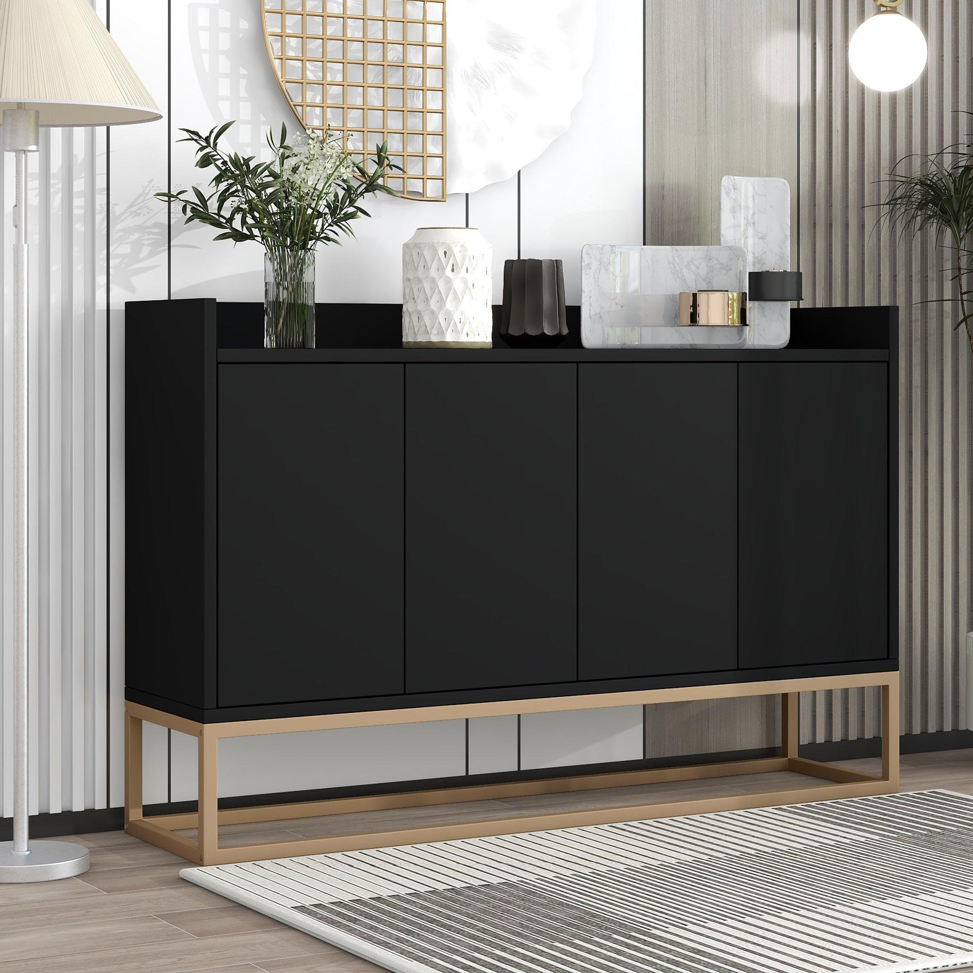 🆓🚛 Modern Sideboard Elegant Buffet Cabinet With Large Storage Space for Dining Room, Entryway (Black)