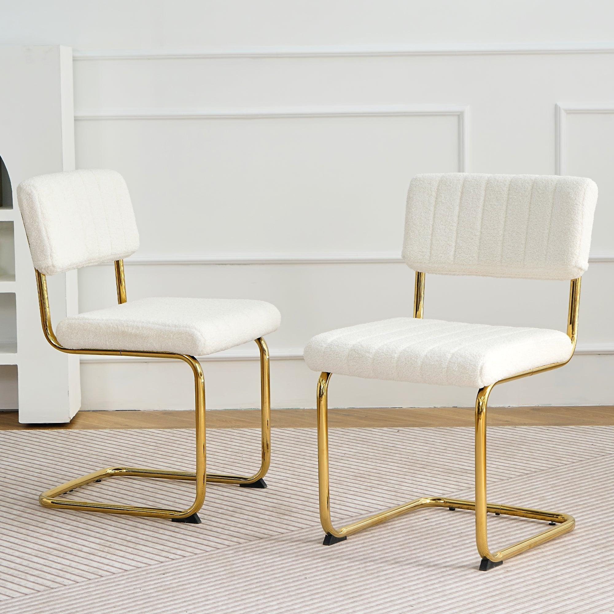 🆓🚛 Modern Simple Light Luxury Dining White Chair Home Bedroom Stool Back Dressing Chair Student Desk Chair Gold Metal Legs (Set Of 2)