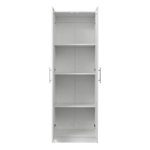 High Wardrobe And Kitchen Cabinet With 2 Doors And 3 Partitions To Separate 4 Storage Spaces, White