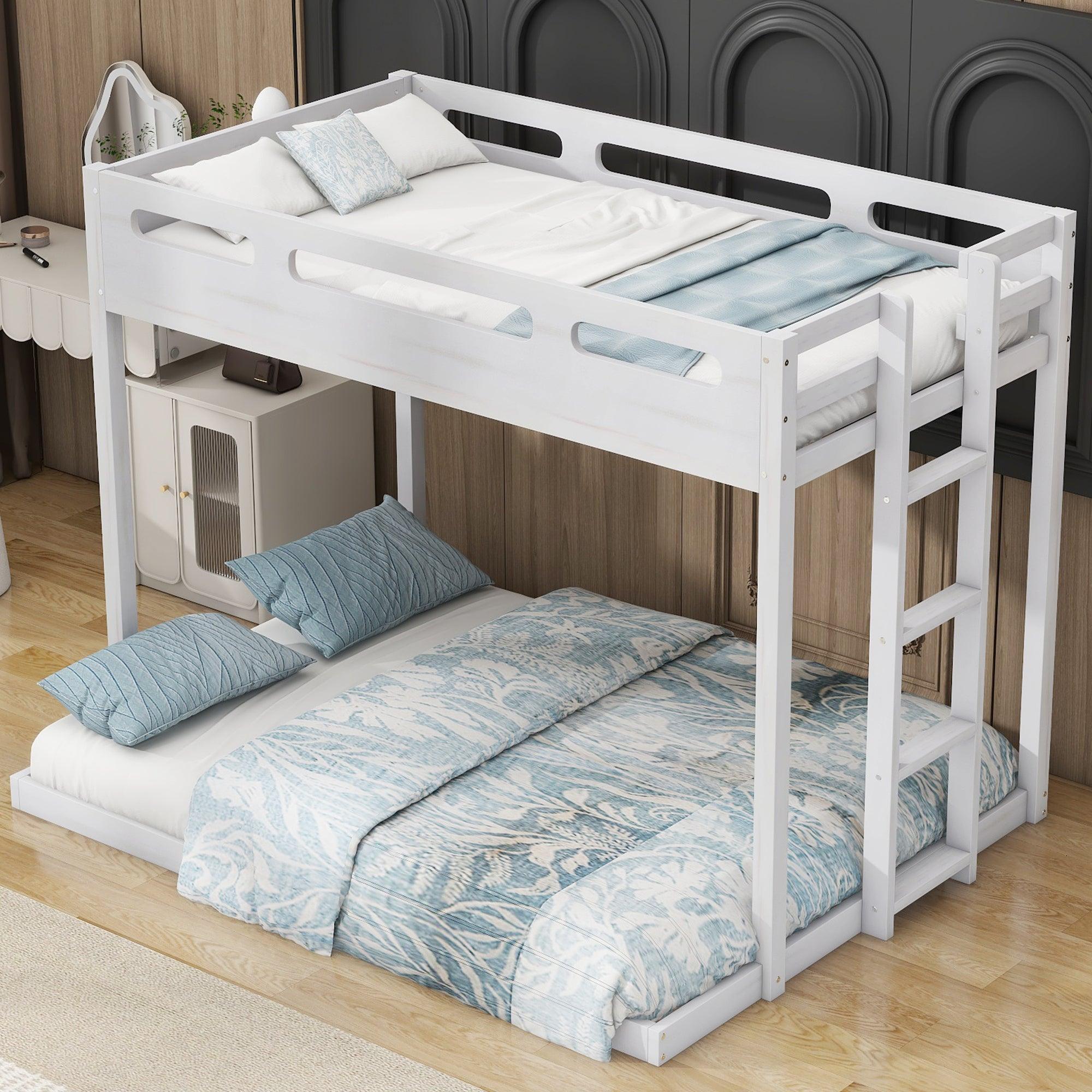 🆓🚛 Twin Over Full Bunk Bed With Built-in Ladder, White