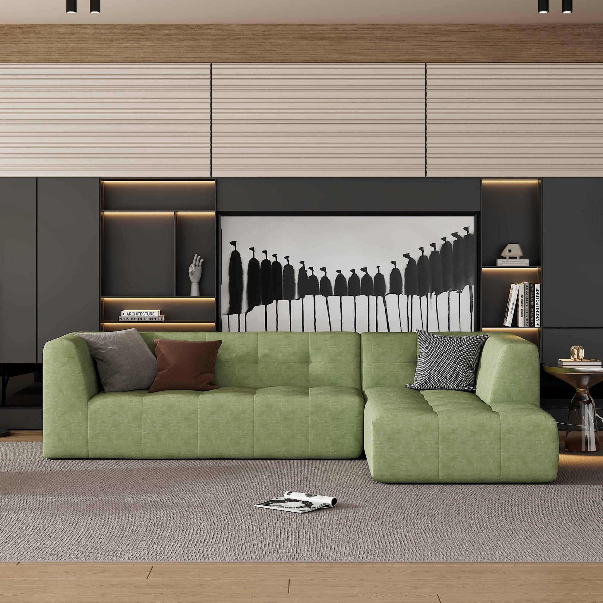 🆓🚛 110.2X72.8" 2 Pcs Modular Combination Living Room Sofa Set, L-Shaped, Green