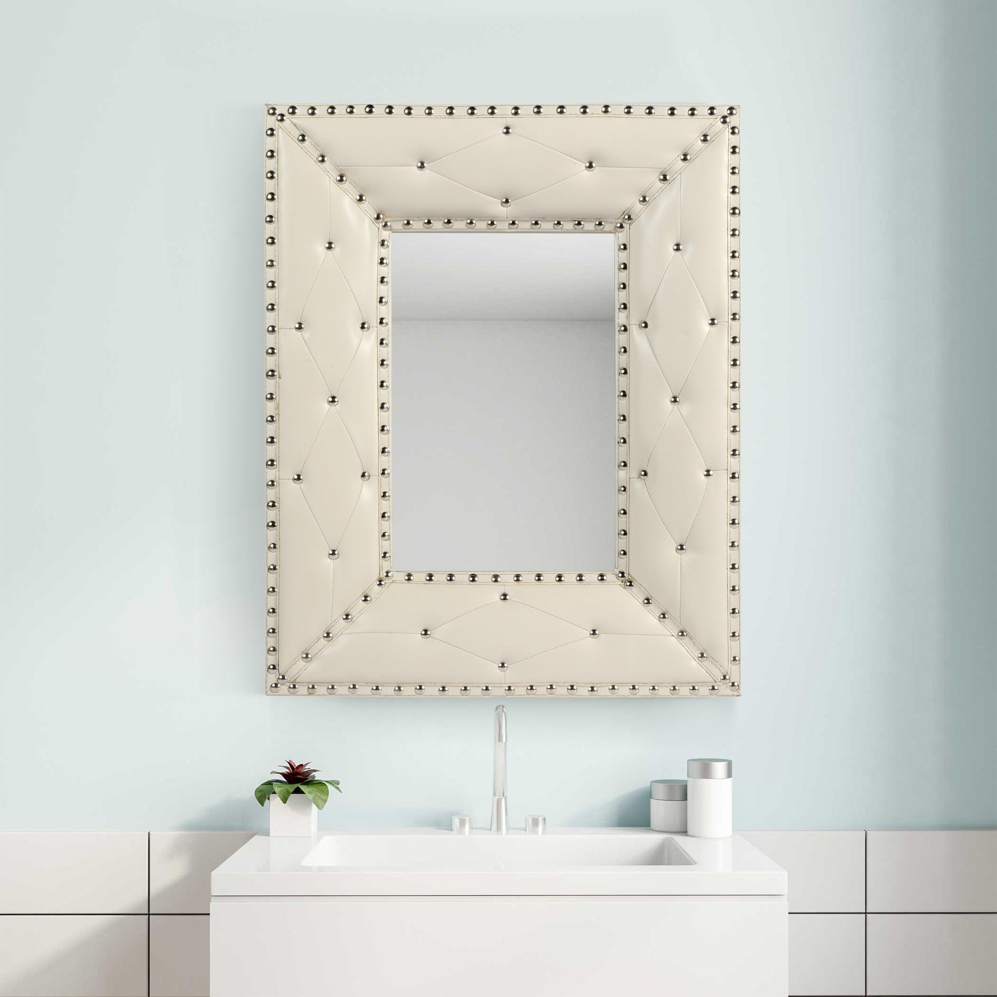 🆓🚛 21" X 26" Rectangle Decorative Wall Hanging Mirror for Bedroom Living Room Vanity Entryway Wall Decor, White