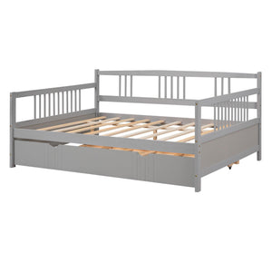 Full Size Daybed Wood Bed With Twin Size Trundle, Gray