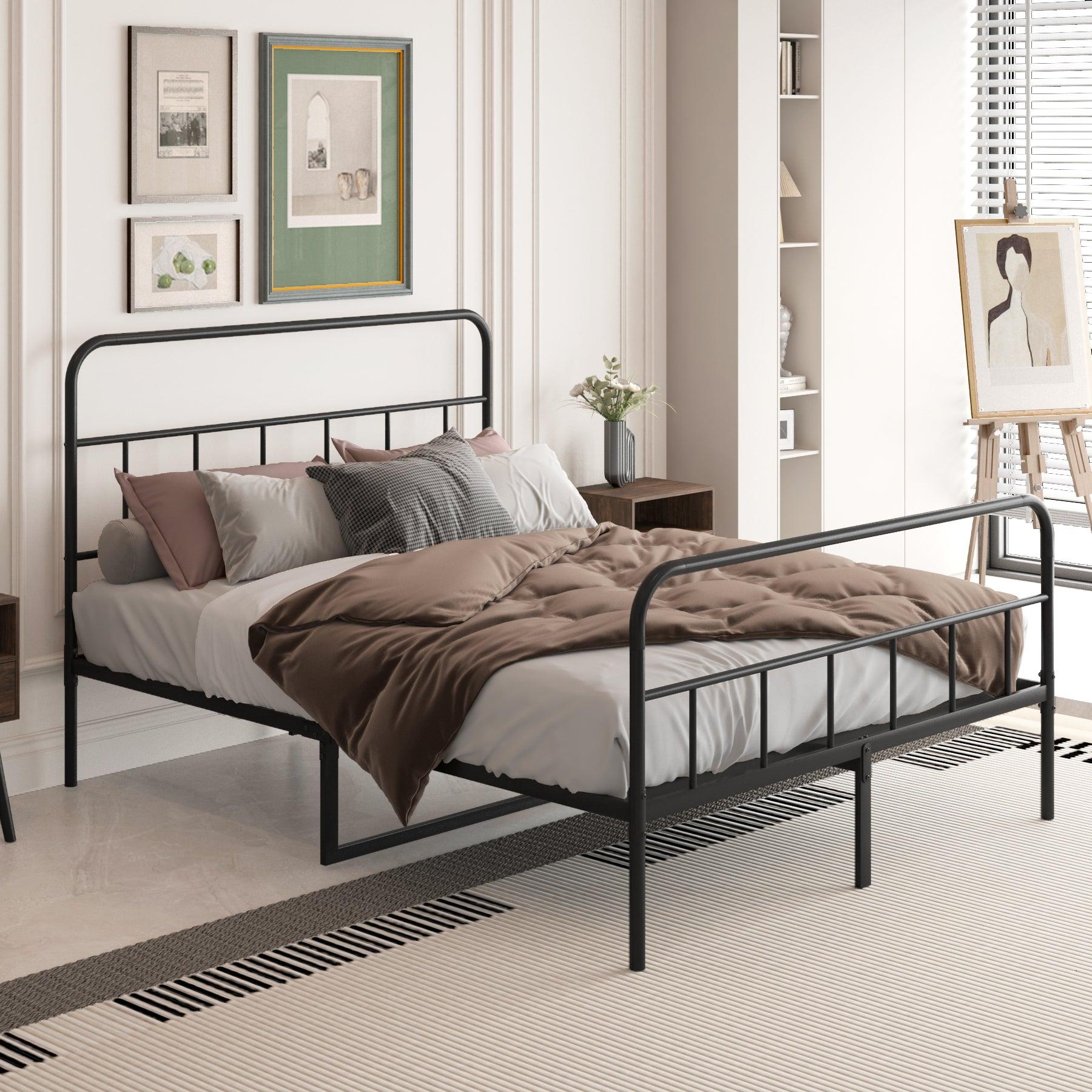 🆓🚛 Metal Platform Bed Frame With Headboard, Sturdy Metal Frame, No Box Spring Needed(Full)