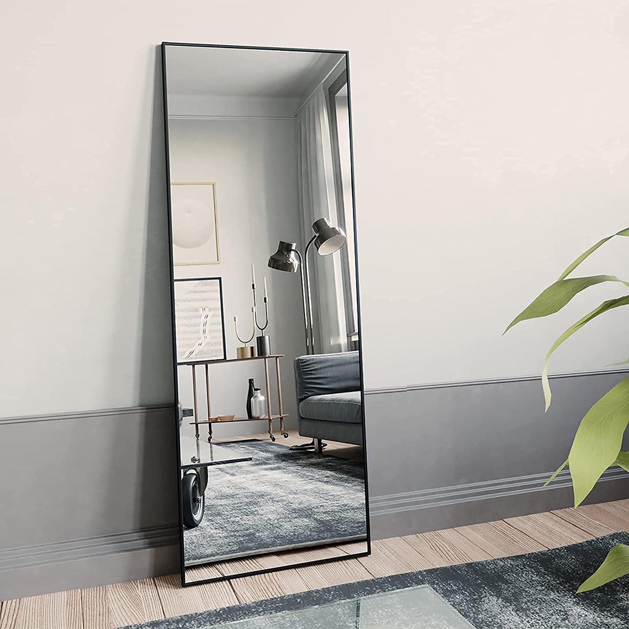 🆓🚛 64" X 21" Full Length Floor Mirror With Standing Holder, Black