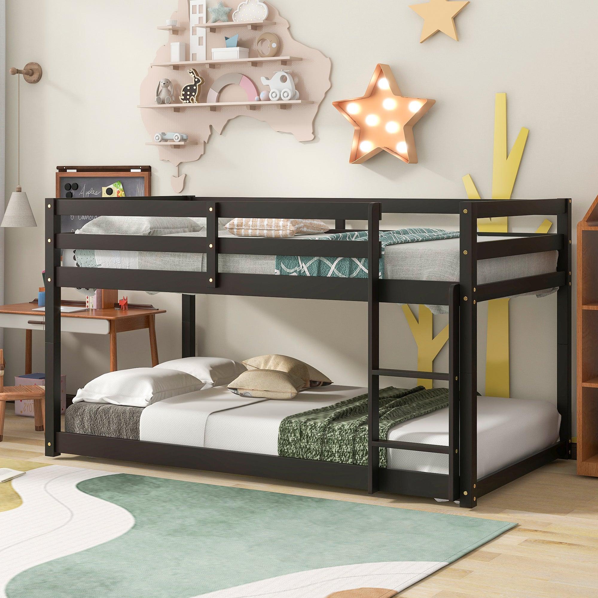 🆓🚛 Twin Over Twin Floor Bunk Bed, Espresso