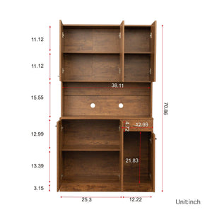 70.87" Tall Wardrobe& Kitchen Cabinet, With 6-Doors, 1-Open Shelves And 1-Drawer For Bedroom, Walnut