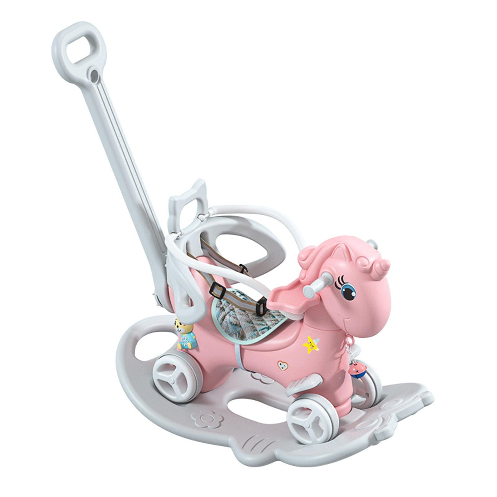 🆓🚛 Rocking Horse for Toddlers, Balance Bike Ride On Toys With Push Handle, Backrest & Balance Board for Baby Girl & Boy, Unicorn Kids Pink Color