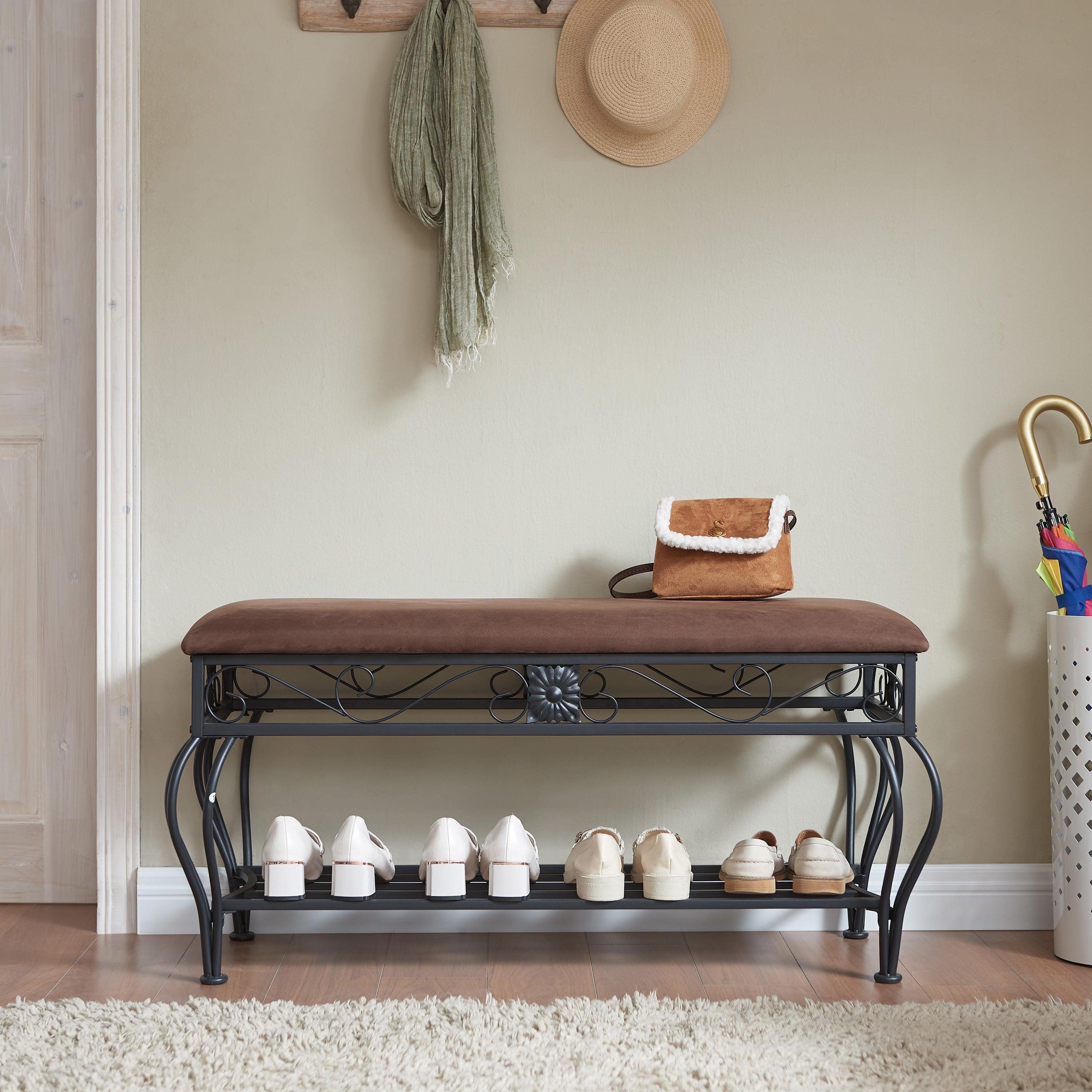 🆓🚛 Shoe Rack Bench for Entryway, Industrial Bench, Rustic Shoe Rack for Small Spaces, Upholstered Entryway Bench, Multipurpose Entryway