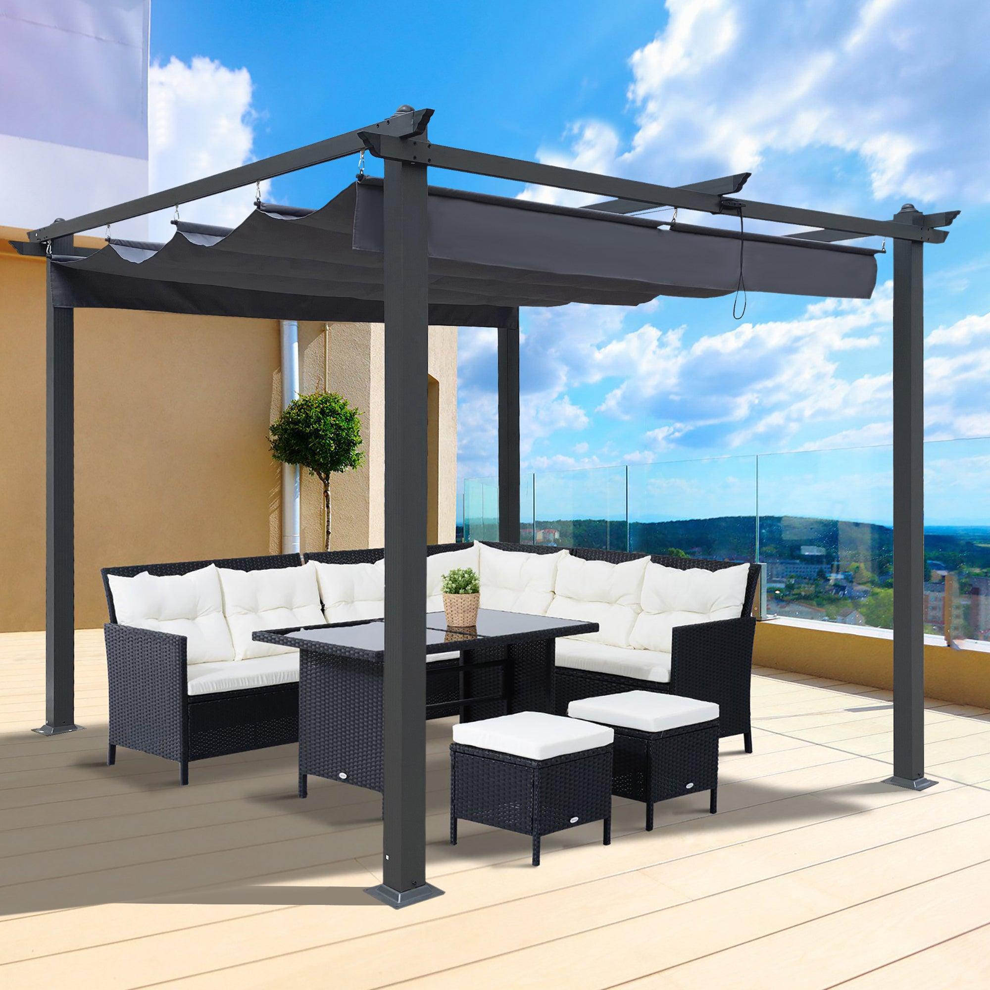 🆓🚛 10X10 Ft Outdoor Patio Retractable Pergola With Canopy Sunshelter Pergola for Gardens, Terraces, Backyard, Gray