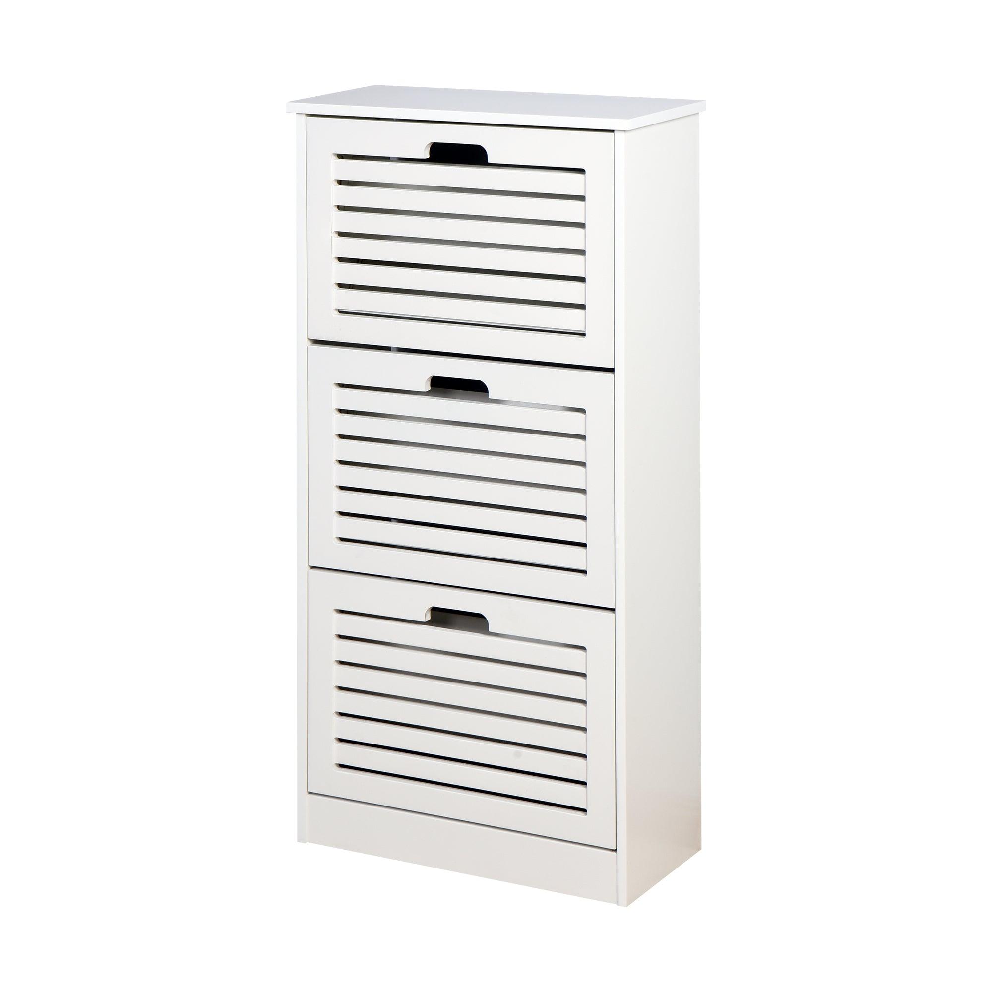 🆓🚛 Wooden Shoe Cabinet for Entryway, White Shoe Storage Cabinet With 3 Flip Doors 20.94X9.45X43.11 Inch