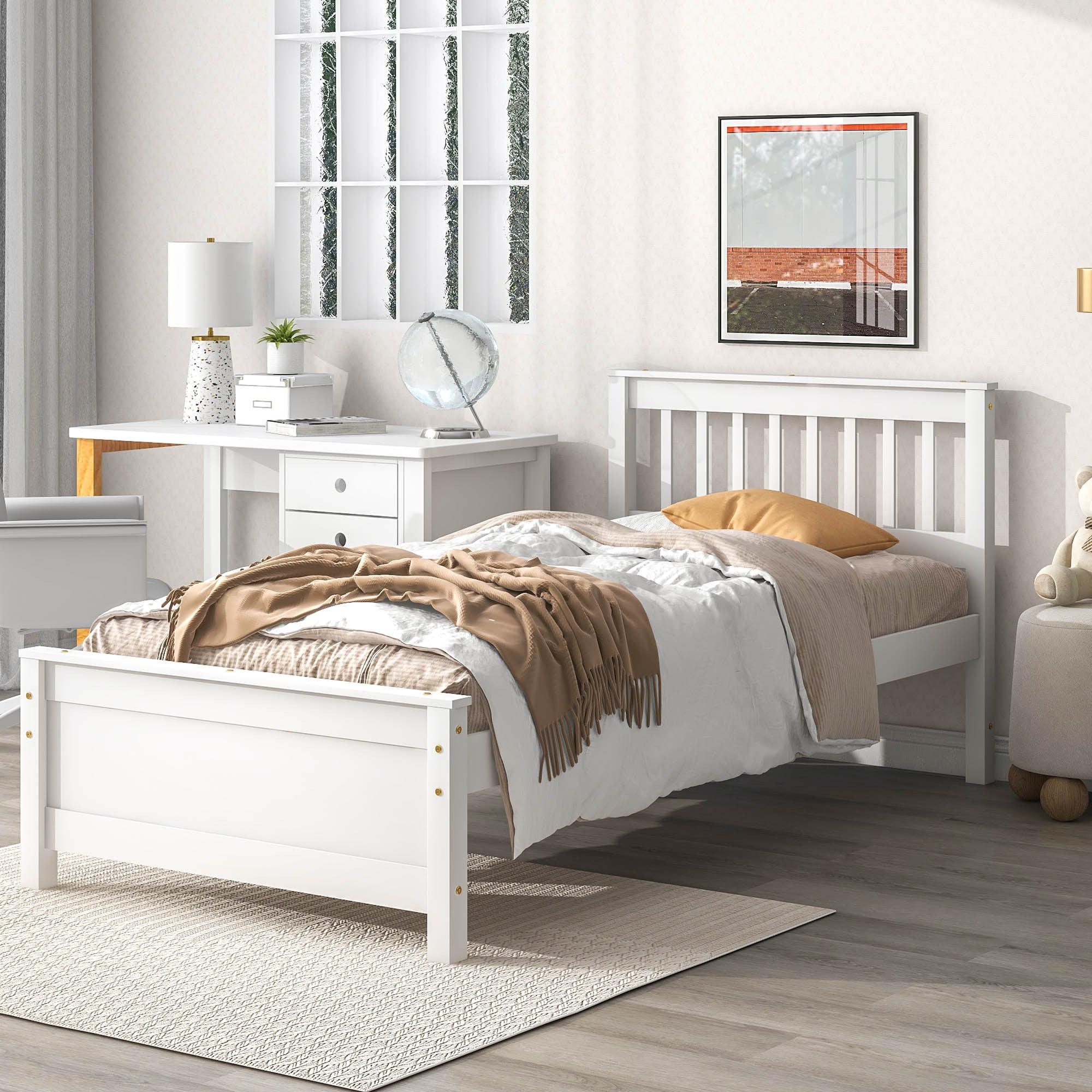🆓🚛 Twin Bed With Headboard & Footboard for Kids, Teens & Adults With a Nightstand, White
