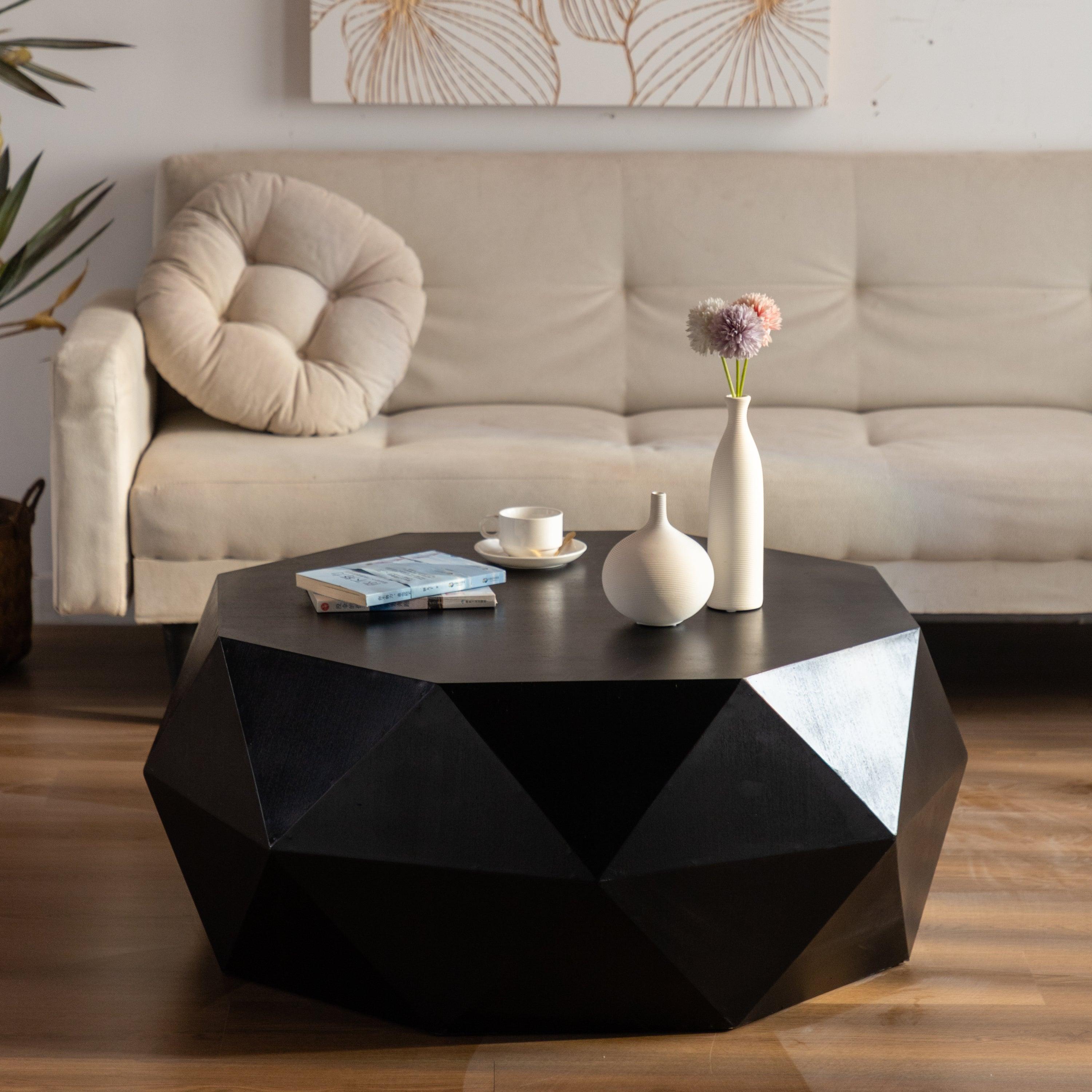 🆓🚛 38" Three-Dimensional Embossed Pattern Design American Retro Style Coffee Table, Black Tabletop