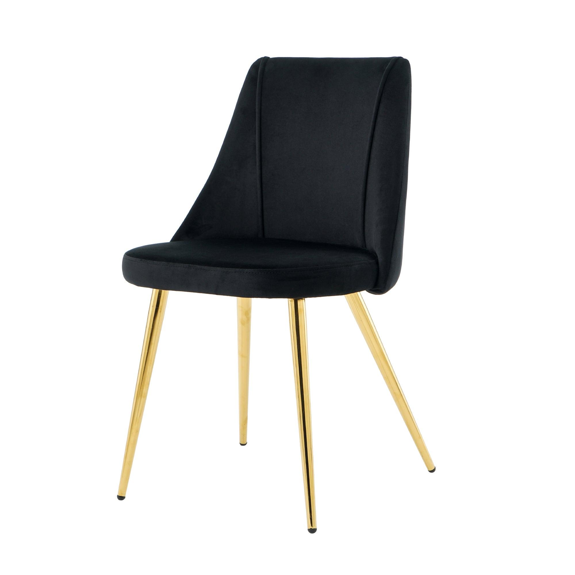 🆓🚛 Modern Simple Velvet Dining Black Chair Home Bedroom Stool Back Dressing Chair Student Desk Chair Gold Metal Legs (Set Of 4)