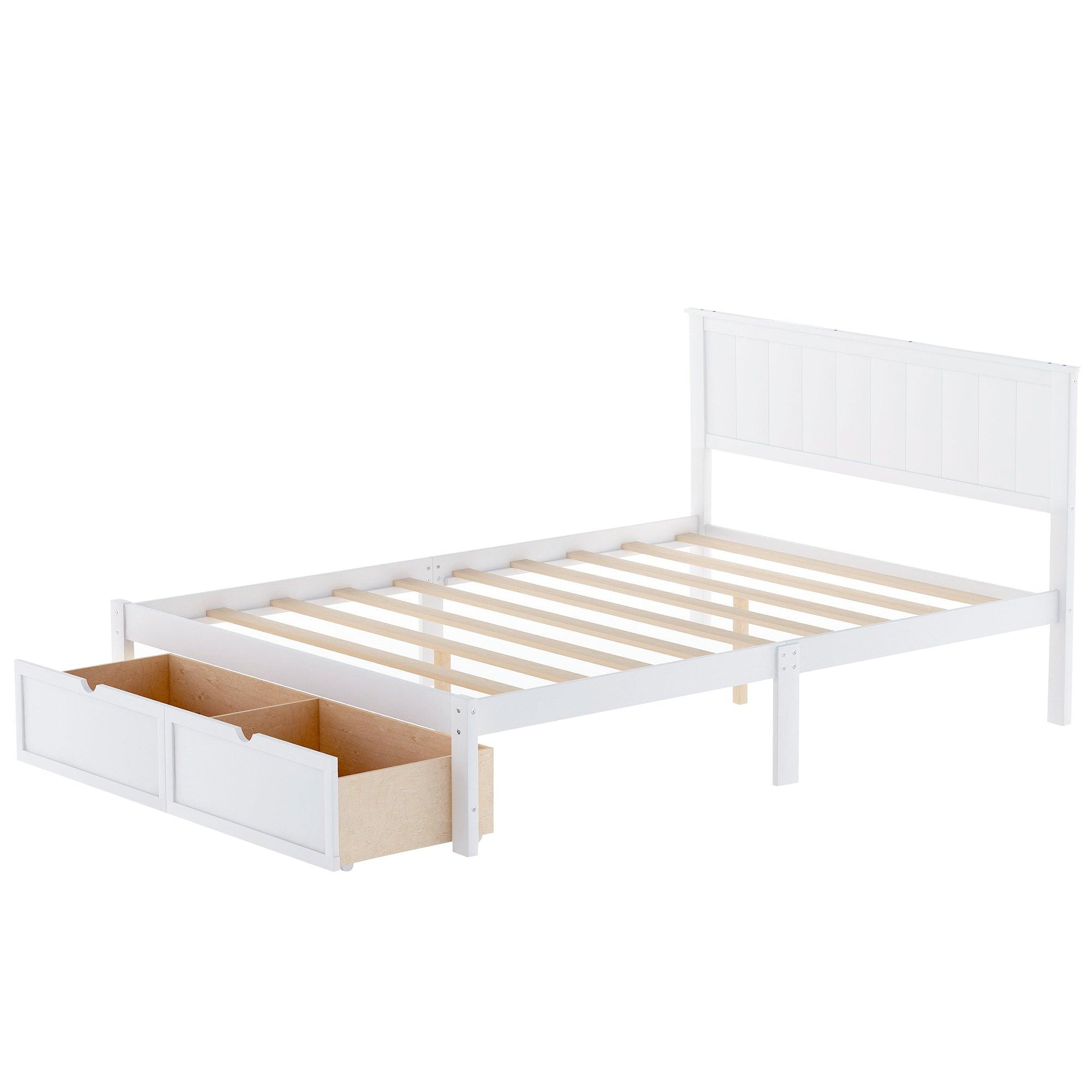 Full Size Platform Bed With Under-Bed Drawers, White