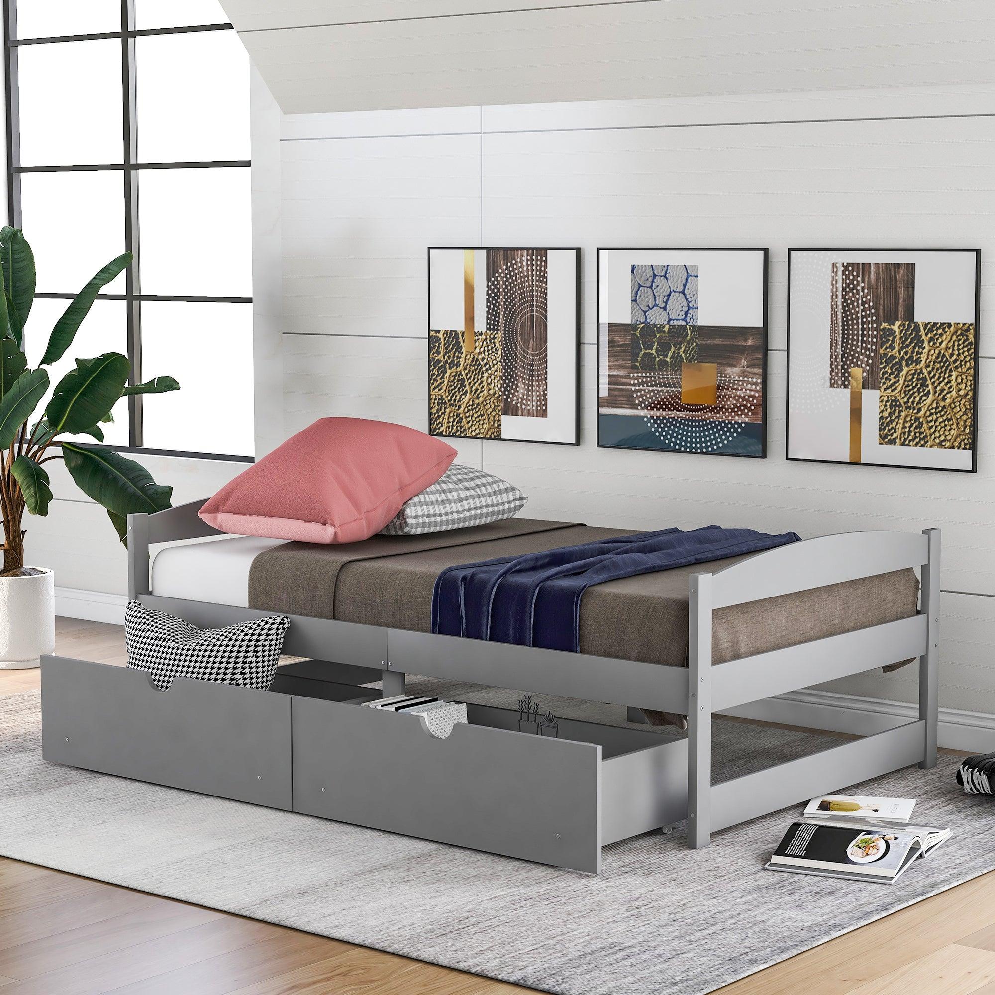 🆓🚛 Twin Size Platform Bed, With Two Drawers, Gray