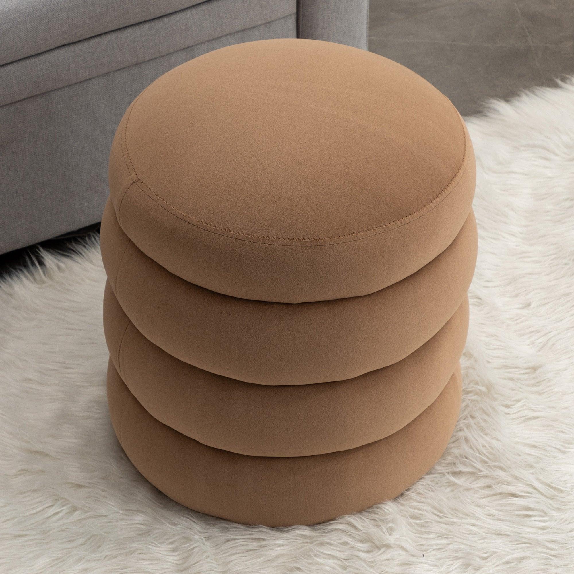 🆓🚛 Verechy Soft Velvet Round Ottoman Footrest Stool, Coffee