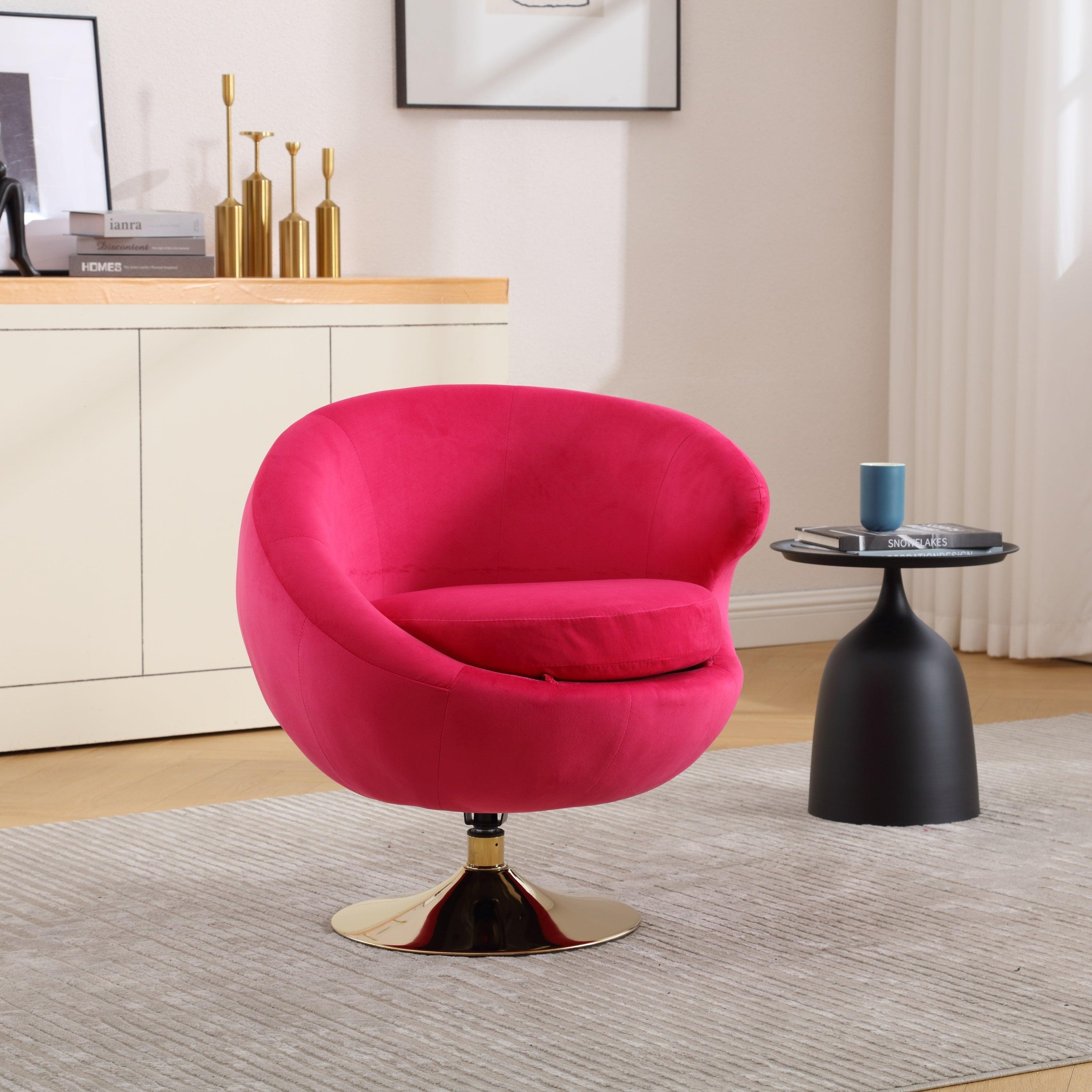 🆓🚛 360 Degree Swivel Cuddle Barrel Velvet Ltr Accent Chair, Rose Red