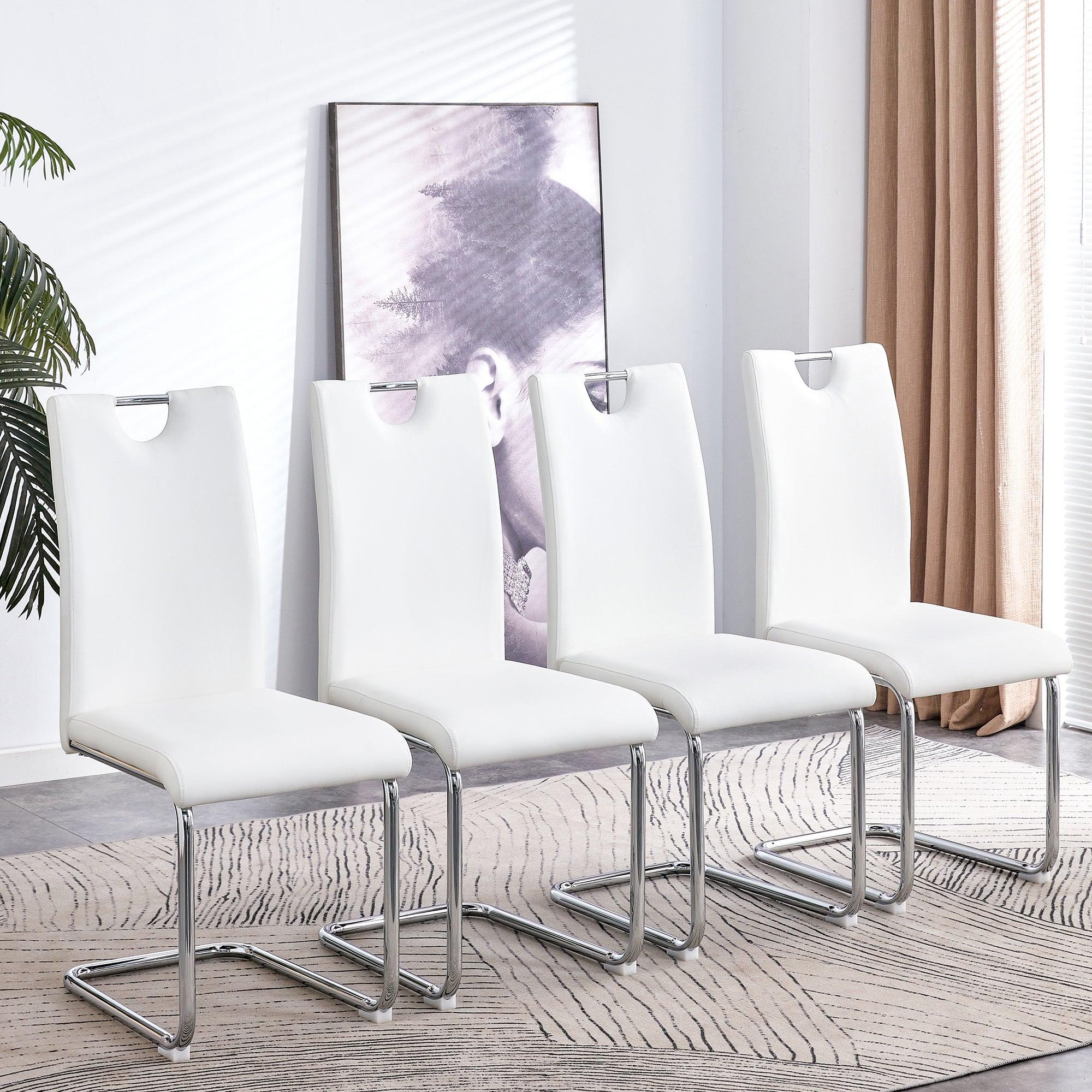 🆓🚛 Modern Dining Chairs Set Of 4, Side Dining Room/Kitchen Chairs, Faux Leather Upholstered Seat & Metal Legs Side Chairs, White