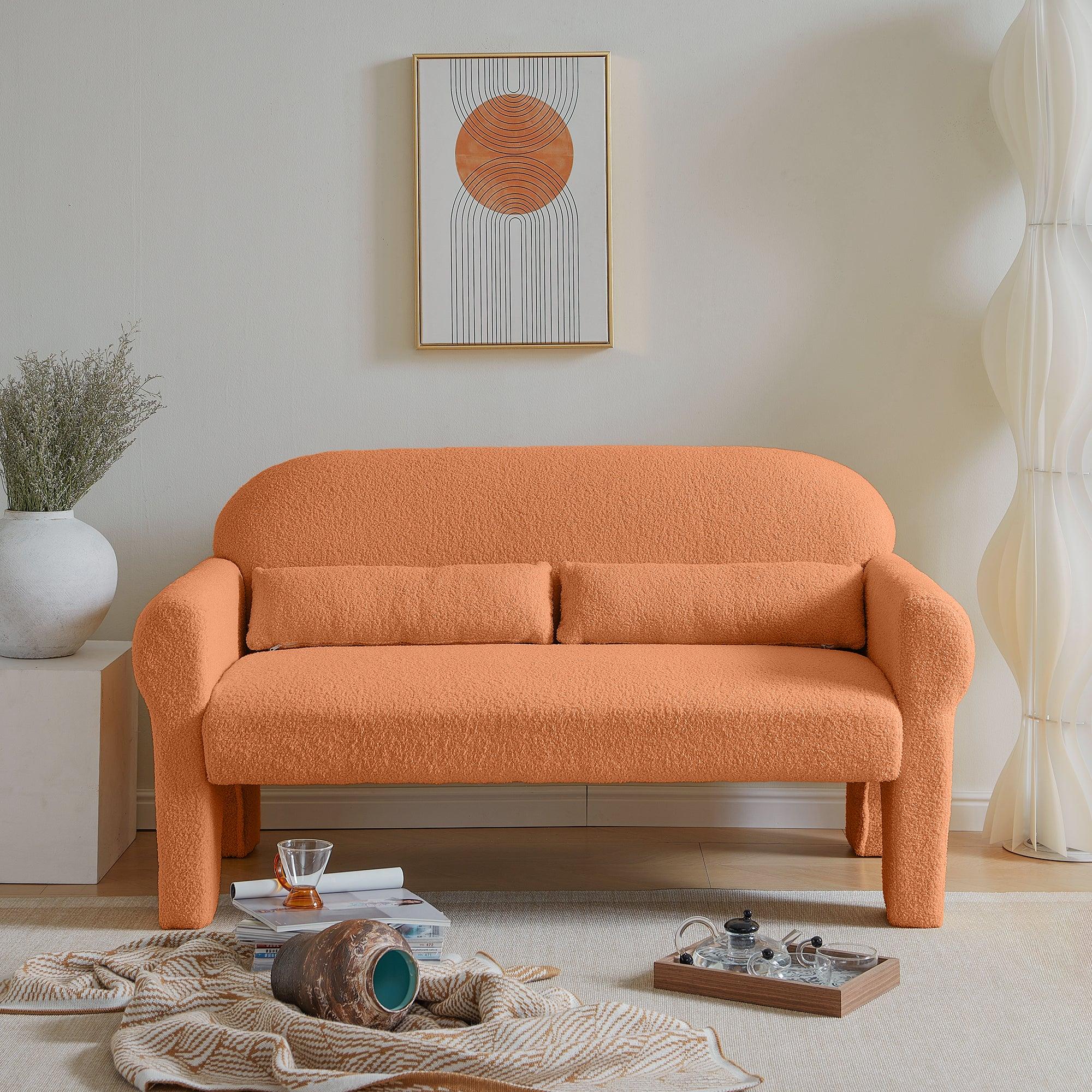 🆓🚛 Modern Teddy Fabric Loveseat for Living Room, Orange