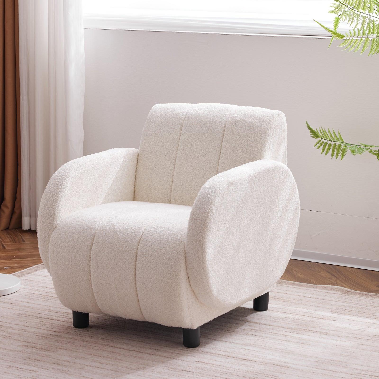 🆓🚛 Modern Teddy Velvet Upholstered Armchair, White