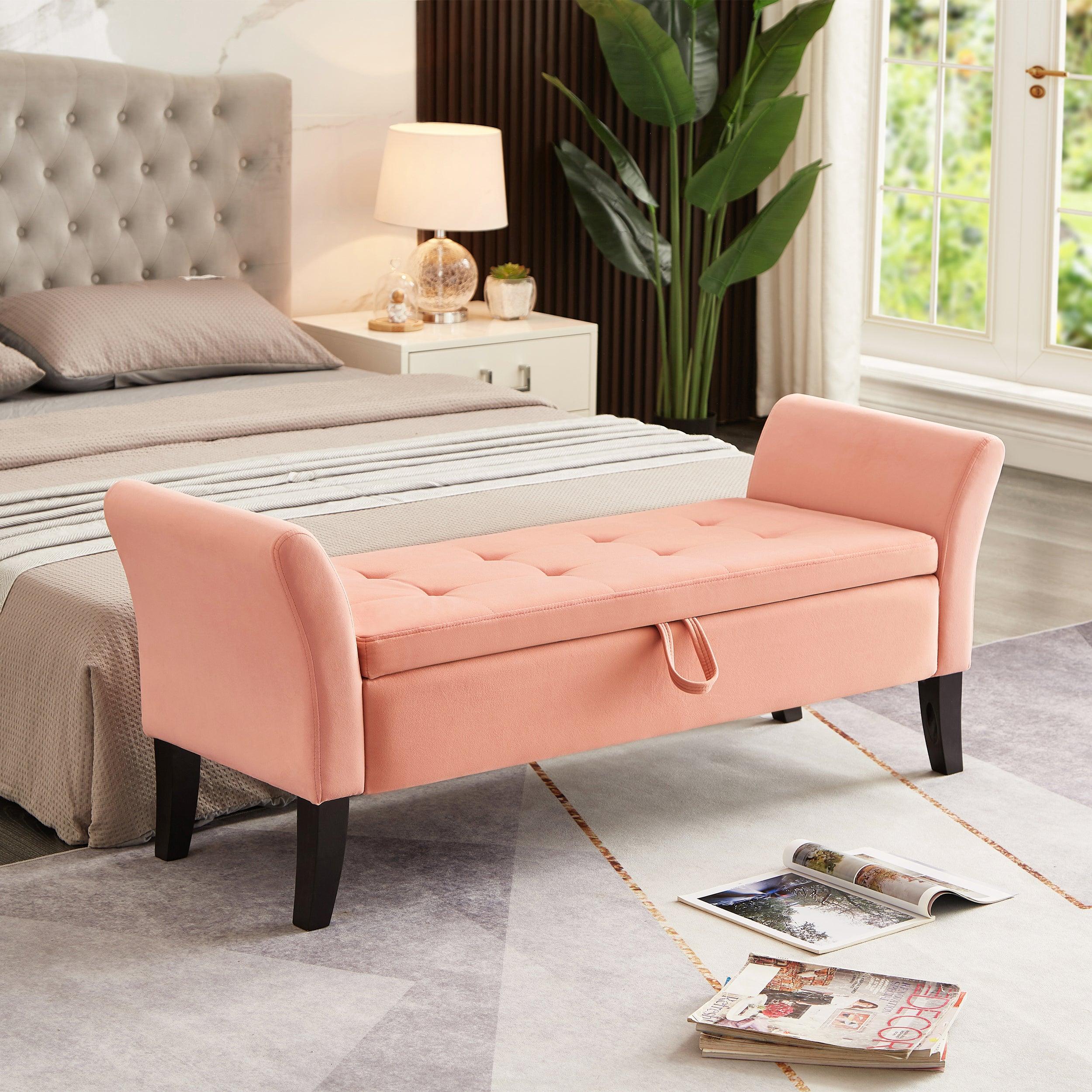 51.5" Bed Bench With Storage Pinlk Velvet