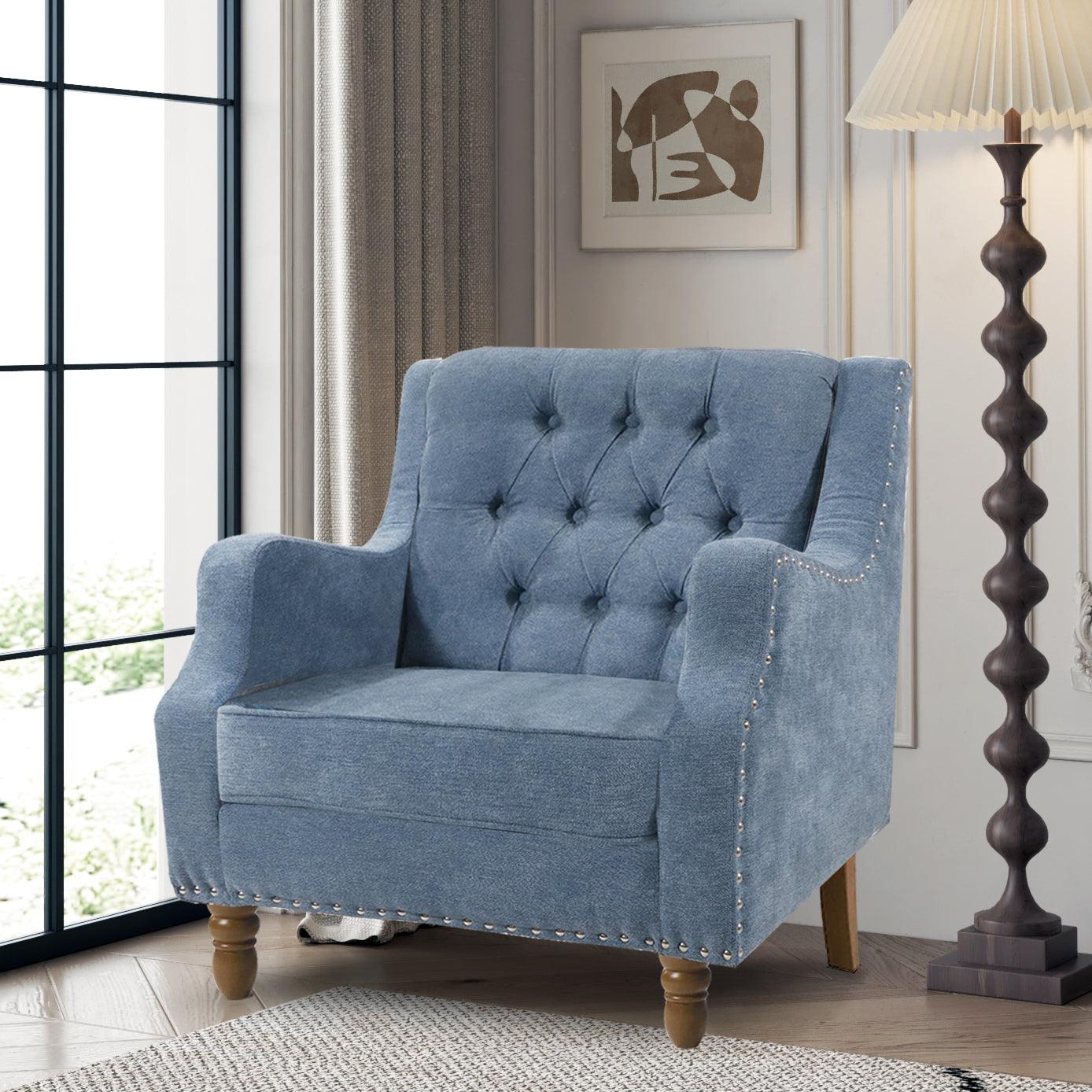 🆓🚛 Lamcham 27Be Blue Upholstered Armchair Living Room & Bedroom Chair