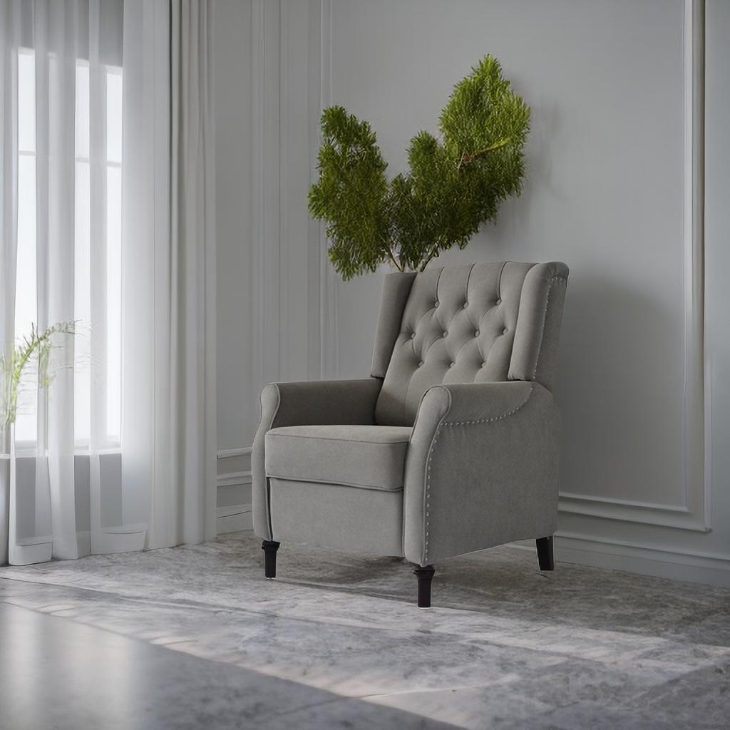 🆓🚛 Recliner Sofa Cozy Soft Living Room Sofa Chair, Light Gray