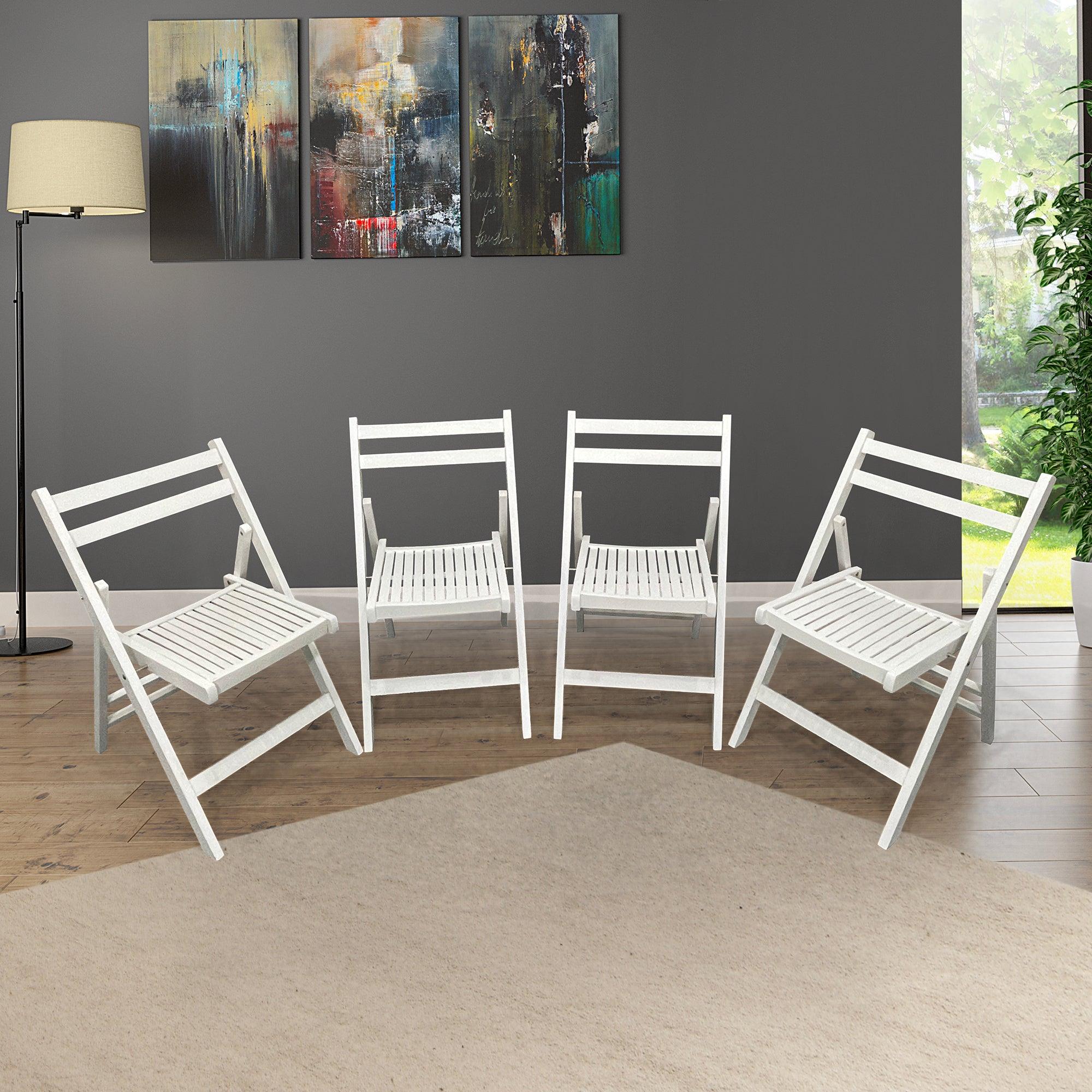 Furniture Slatted Wood Folding Special Event Chair - White, Set Of 4, FOLDING CHAIR, FOLDABLE STYLE