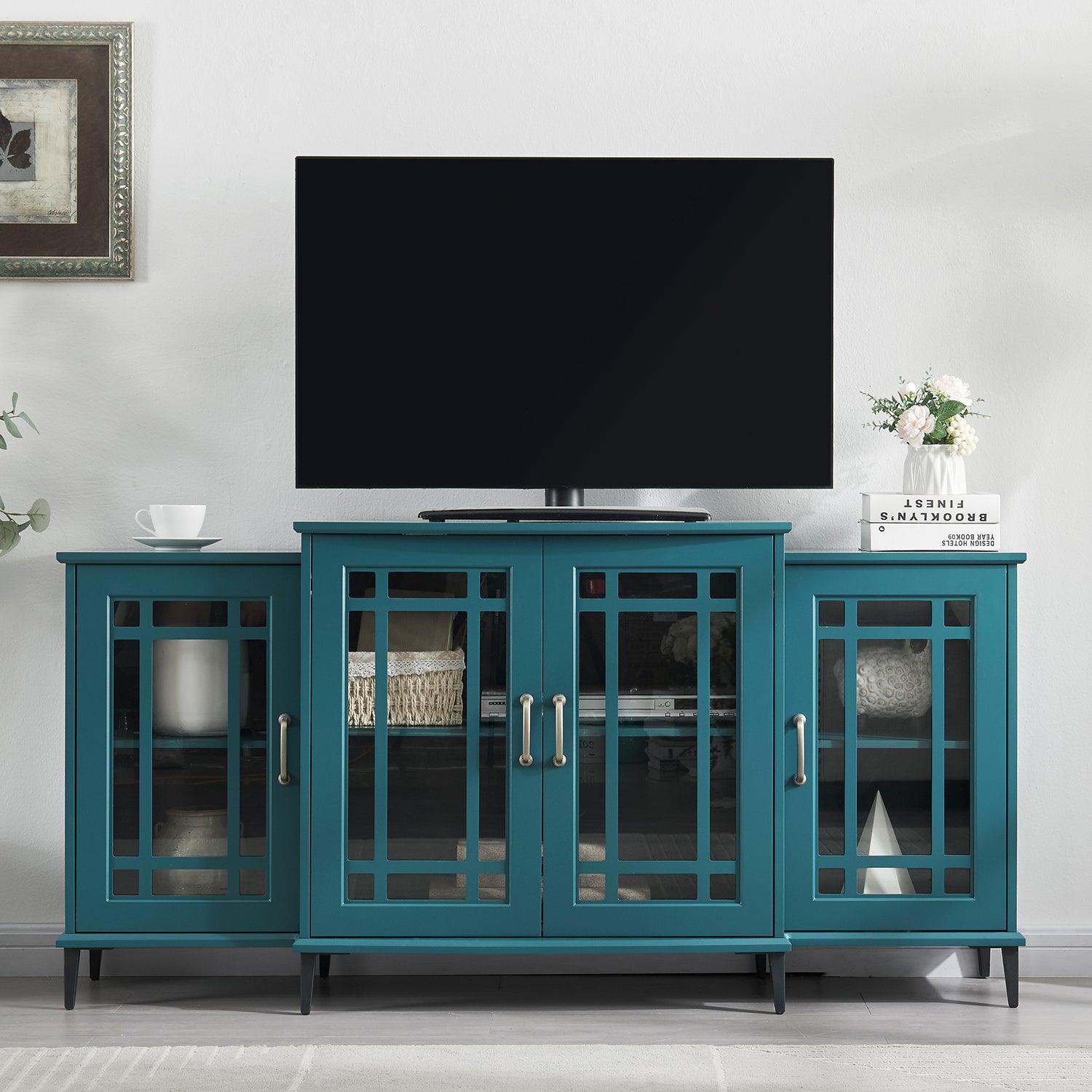 🆓🚛 62" TV Stand, Buffet Sideboard Cabinet, Teal Blue