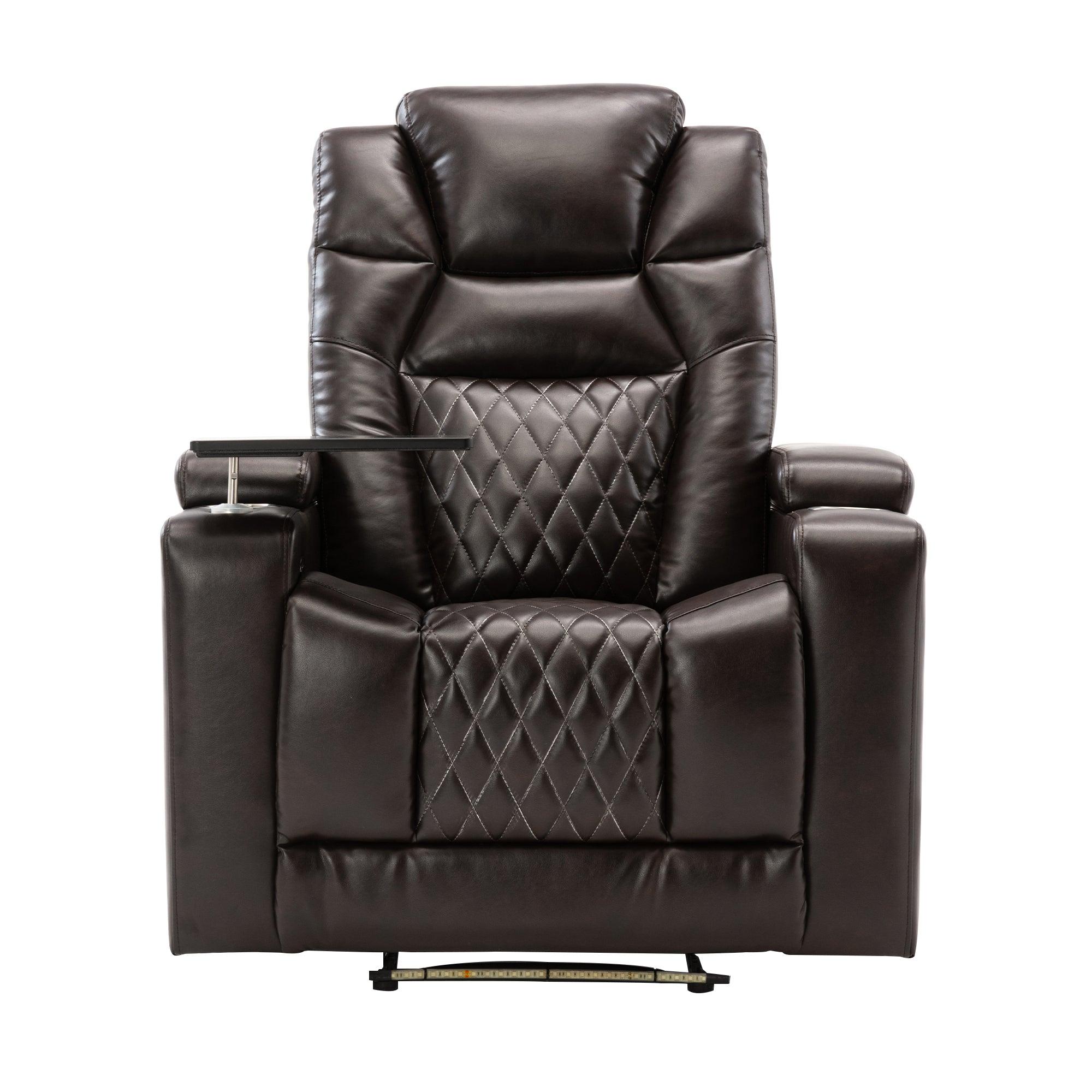 🆓🚛 Motion Recliner With Usb Charging Port & Hidden Arm Storage, Home Theater Seating With 2 Convenient Cup Holders Design & 360° Swivel Tray Table