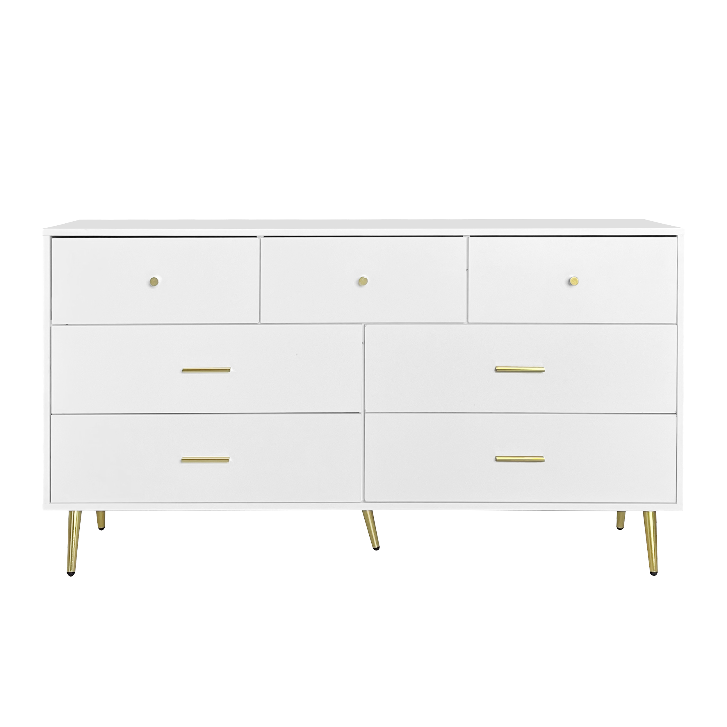 🆓🚛 7 Drawers Dresser With Golden Handle and Golden Legs, White