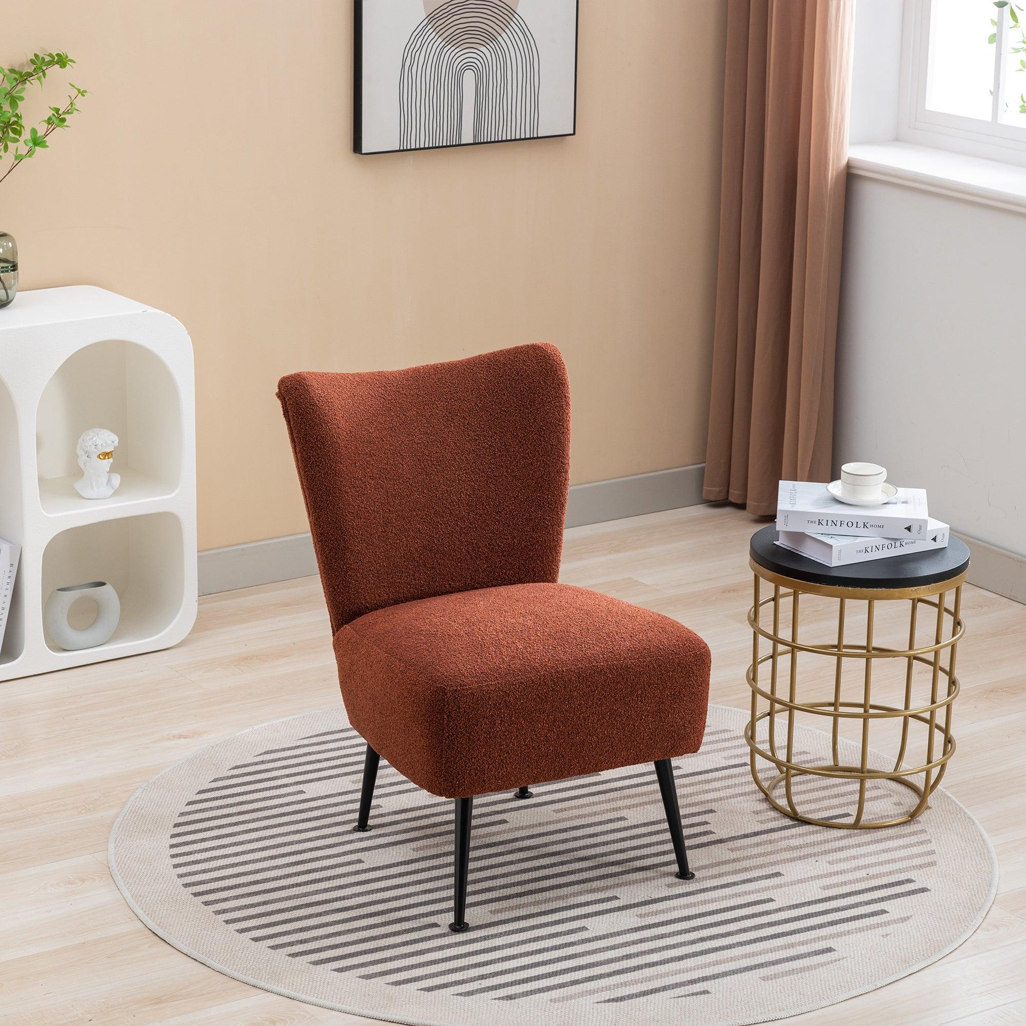 🆓🚛 22.50''W Boucle Upholstered Armless Accent Chair Modern Slipper Chair, Cozy Curved Wingback Armchair, Corner Side Chair for Bedroom Living Room Office Cafe Lounge Hotel, Burnt Orange