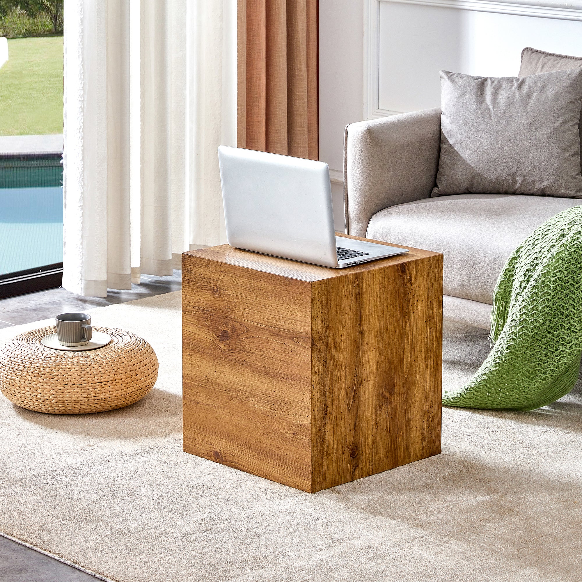 🆓🚛 Modern & Practical Coffee Table Made of Wood Grain Density Board Material 15.7"X15.7"X17.7", Natural