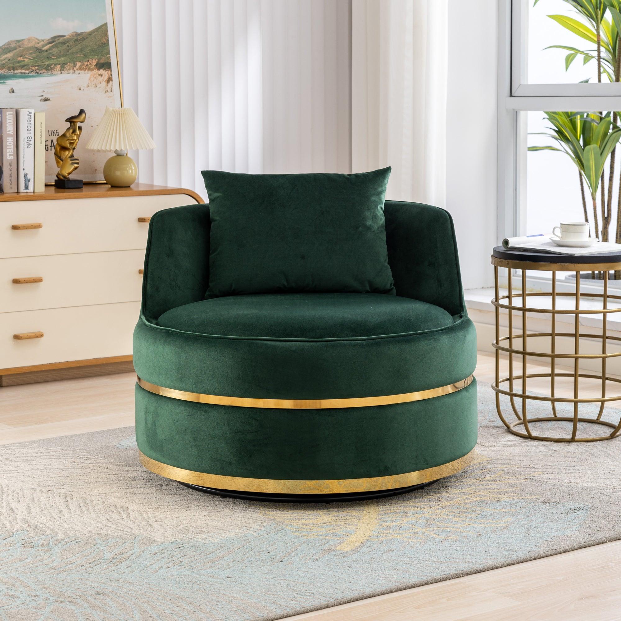 🆓🚛 360 Degree Swivel Accent Chair Velvet Modern Upholstered Barrel Chair Over-Sized Soft Chair With Seat Cushion for Living Room, Bedroom, Office, Apartment, Green