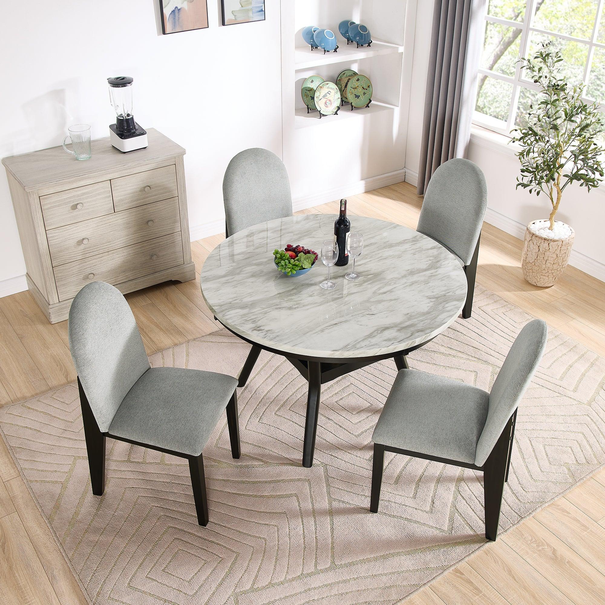 🆓🚛 5 Piece Dining Table & Chair Set, Round Dining Table With 4 Upholstered Chairs