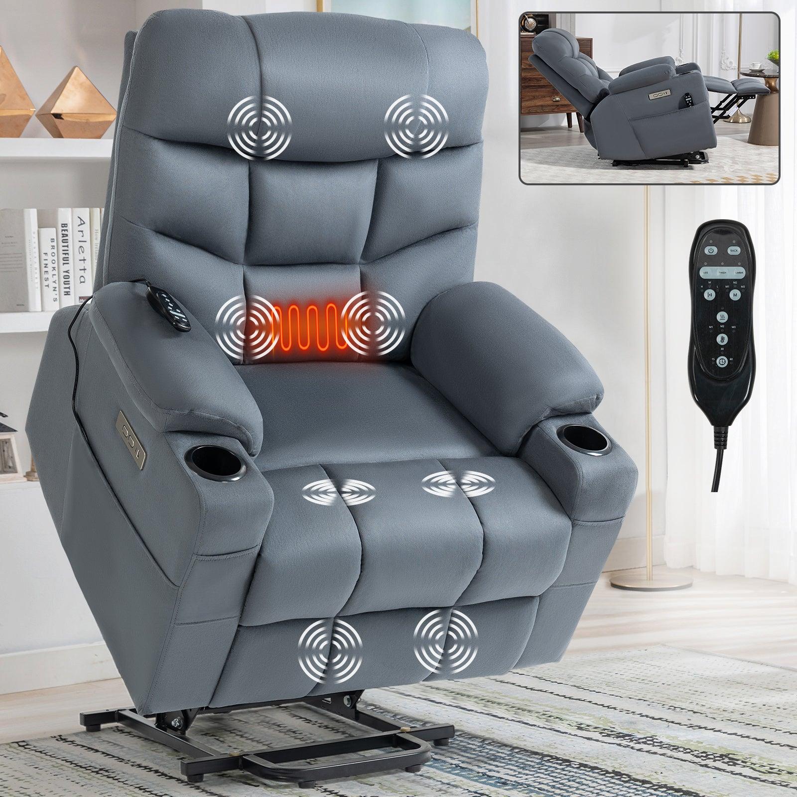 🆓🚛 Okin Motor Up To 350 Lbs Power Lift Recliner Chair, Heavy Duty Motion Mechanism With 8-Point Vibration Massage & Lumbar Heating, Cup Holders, Usb & Type-C Ports, Removable Cushions, Blue