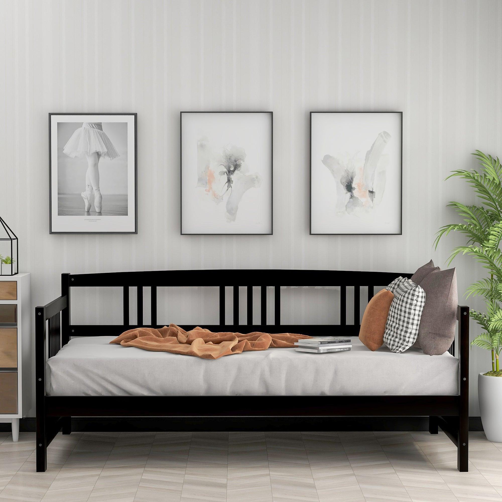 🆓🚛 Modern Solid Wood Daybed, Multifunctional, Twin Size, Espresso