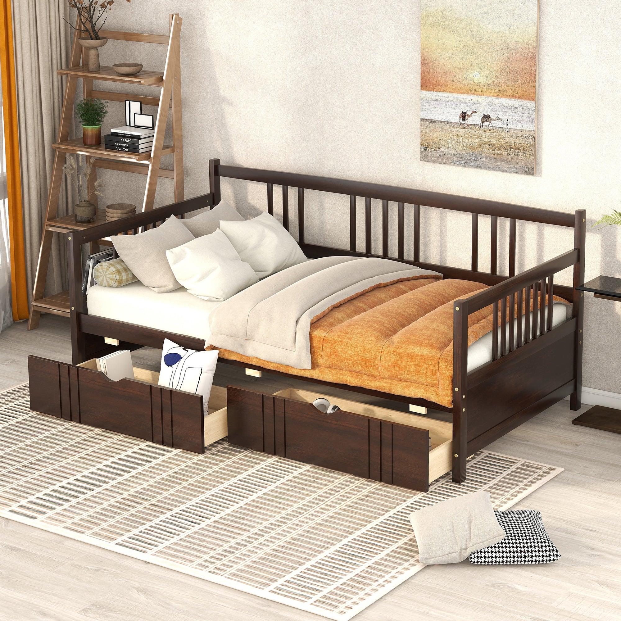 🆓🚛 Twin Size Daybed Wood Bed With Two Drawers, Espresso