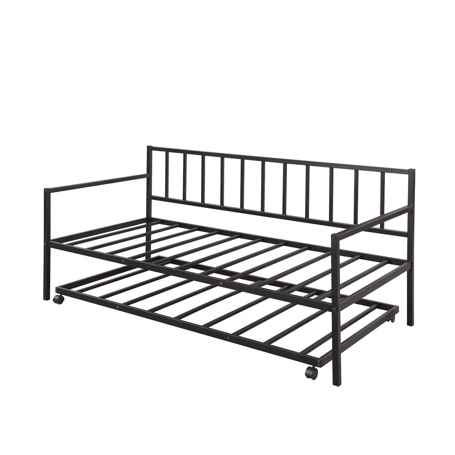 🆓🚛 Twin Daybed With Trundle Multifunctional Metal Lounge Daybed Frame for Living Room & Guest Room