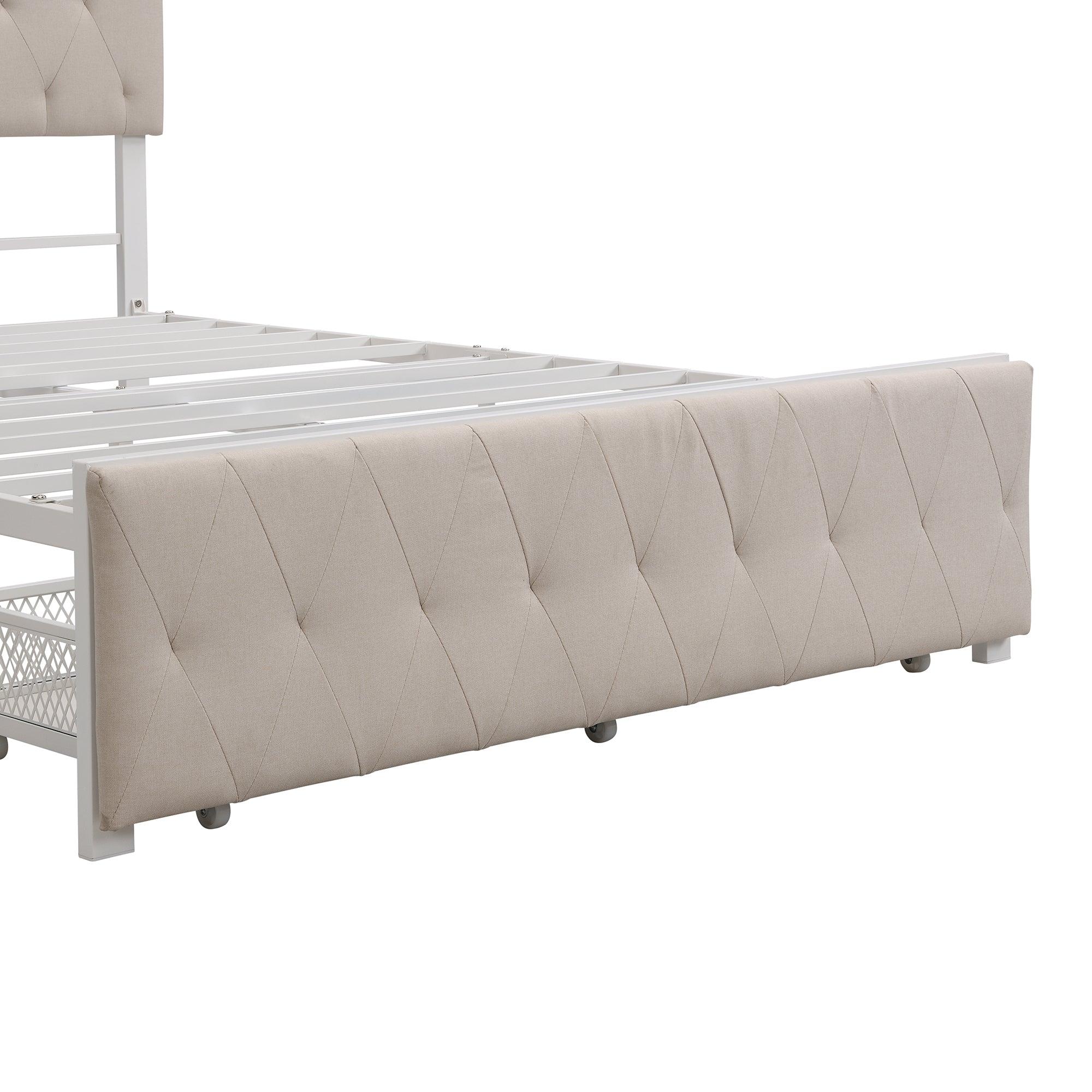 Full Size Storage Bed Metal Platform Bed With A Big Drawer - Beige