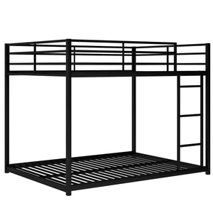 Full Over Full Low Metal Bunk Bed With Ladder, Black