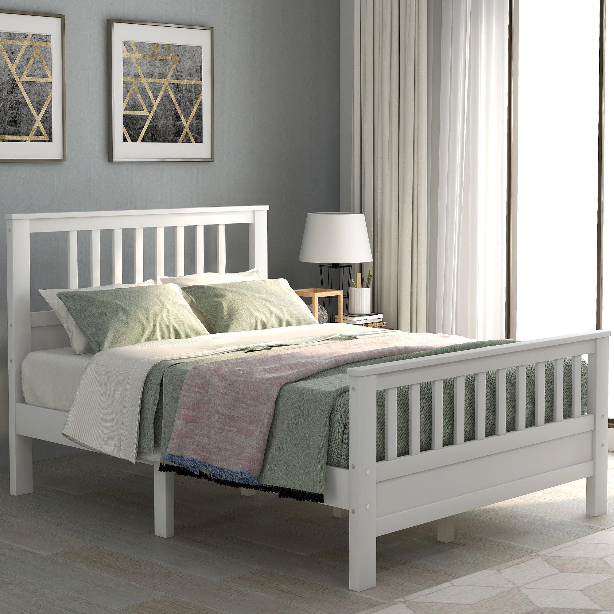 🆓🚛 Wood Platform Bed With Headboard & Footboard, Full (White)