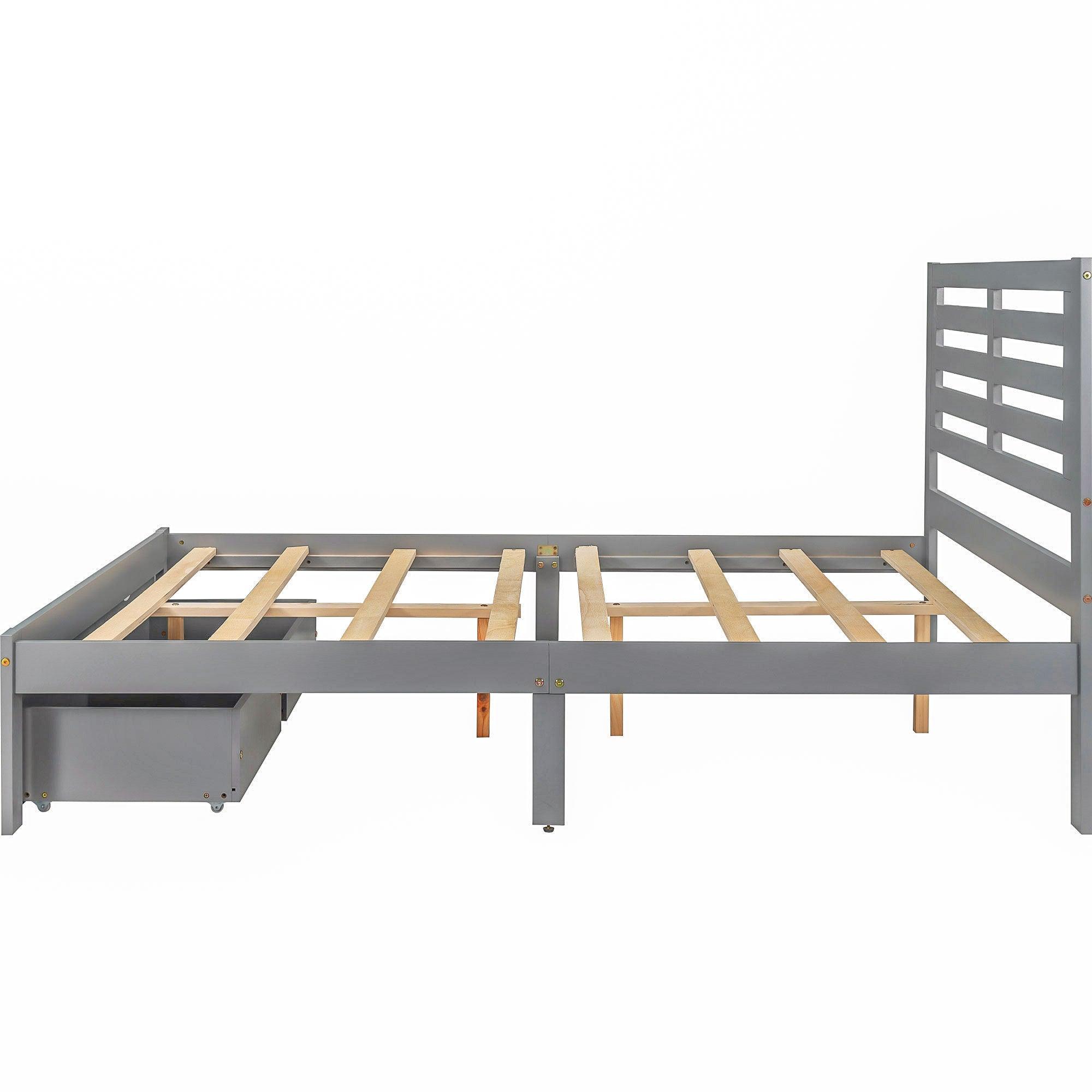 Full Size Platform Bed With 2 Drawers, Gray