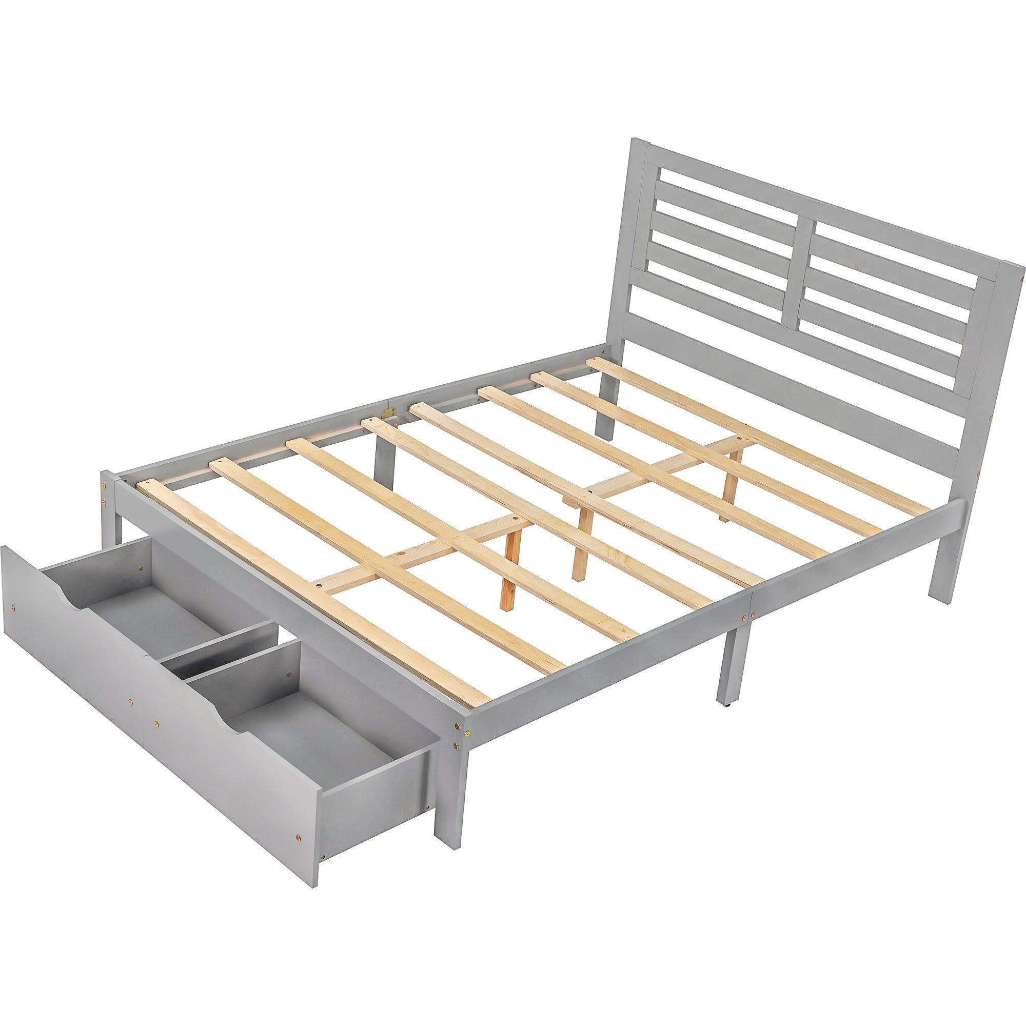 Full Size Platform Bed With 2 Drawers, Gray